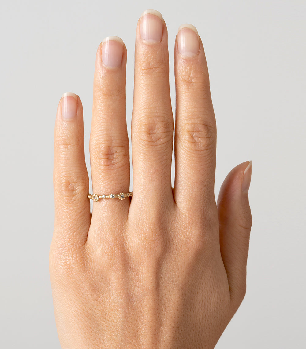 Gold Branch Textured Flowers and Pods Stacking Ring - Elegant Boho Jewelry for Women, Perfect for Layering and Everyday Wear