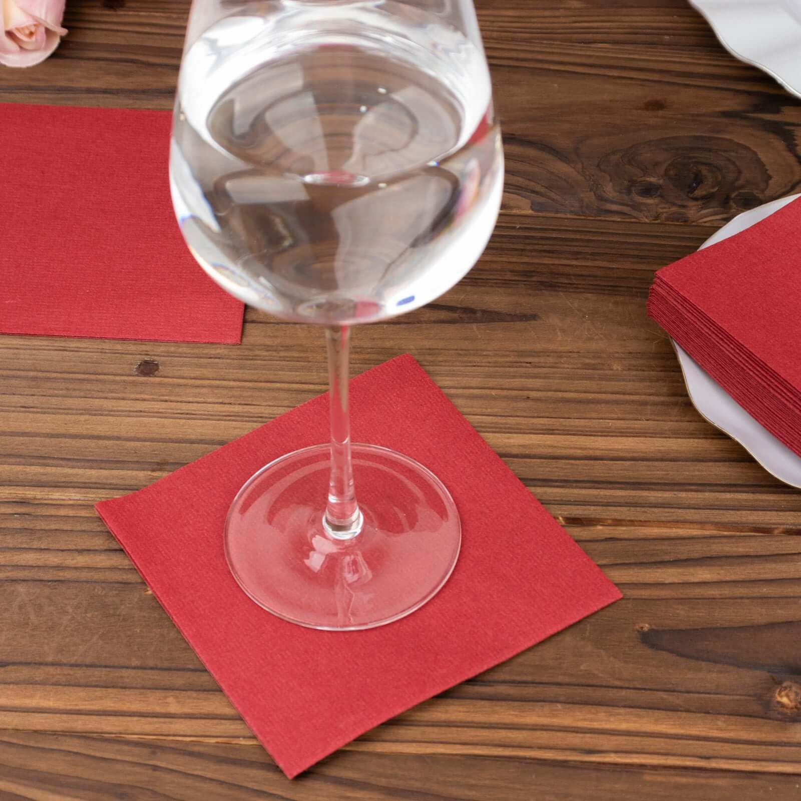 Efavormart 20 Pack Burgundy Soft Linen-Feel Airlaid Paper Beverage Napkins - Super Absorbent Disposable Cocktail Napkins for Weddings, Parties, and Home Entertaining