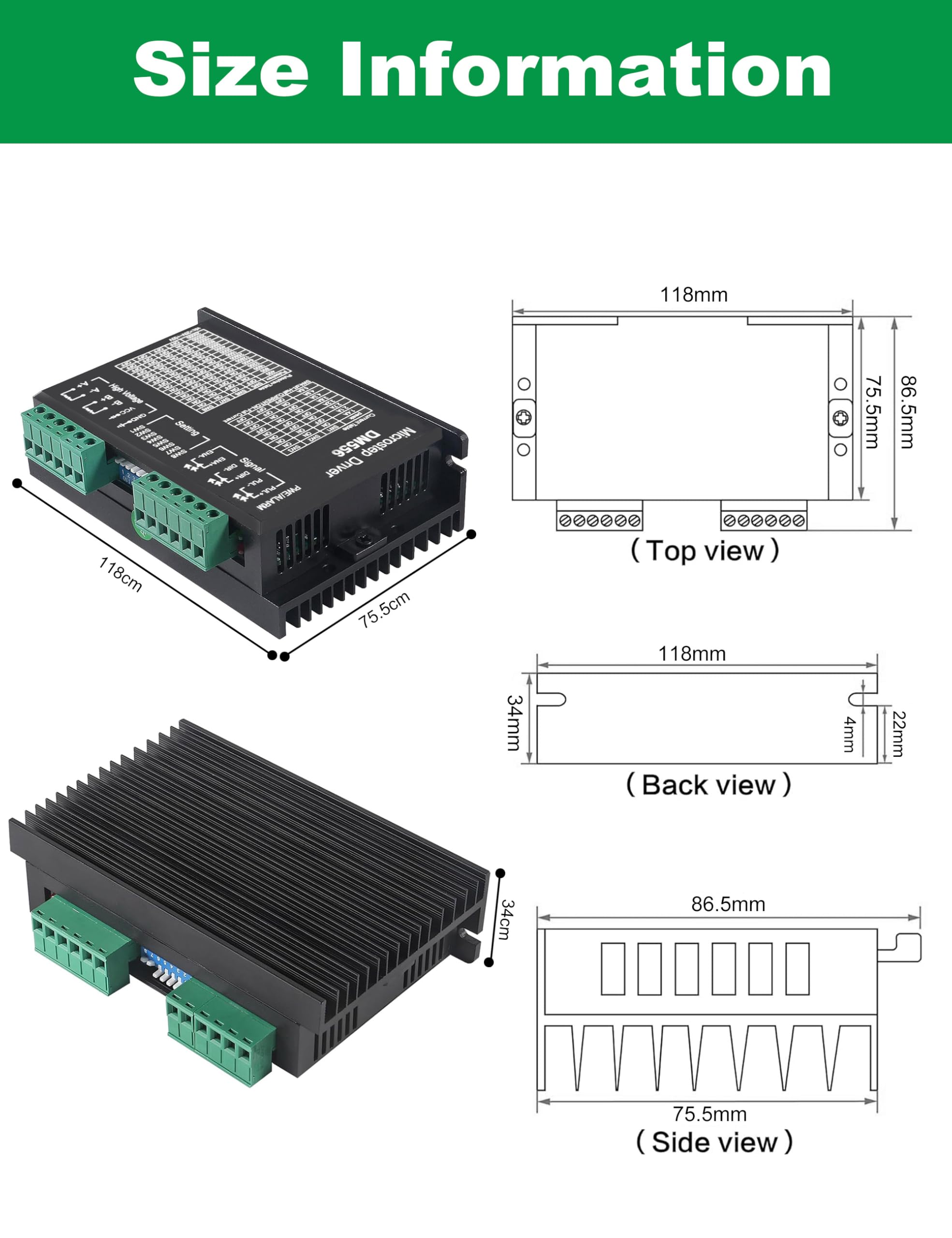 60V Stepper Motor Driver - 2 Phase Microstep Driver DM556 (24V-50V DC) for 42/57 Stepper Motors | CNC Machines, 3D Printers & Automation Equipment