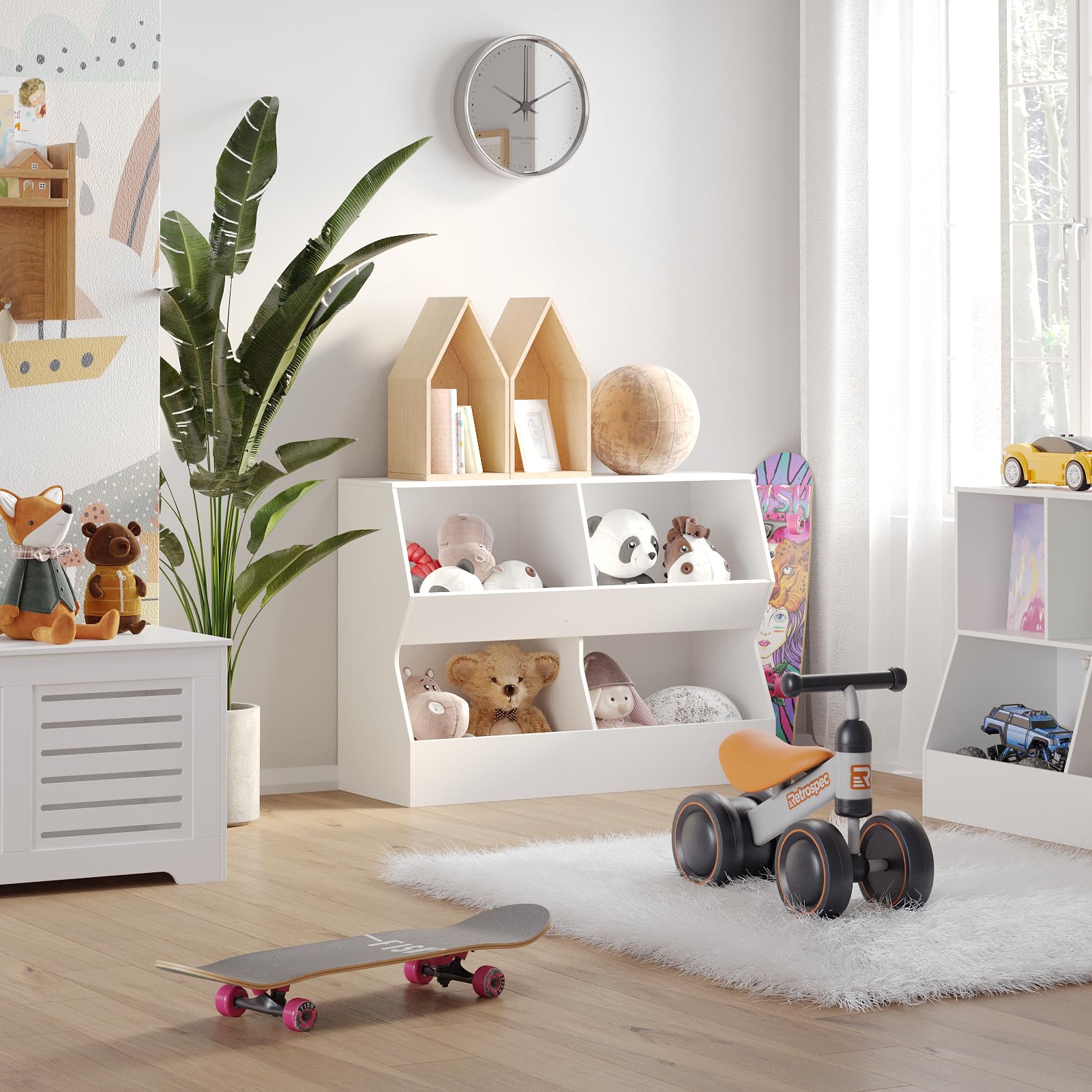 DINZI LVJ Kids Bookshelf & Toy Storage Organizer - 4 Cubby Wooden Bookcase for Children's Bedroom, Nursery, School - White 31.5