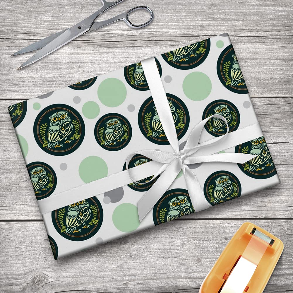 Wise White Tribal Owl Gift Wrap Paper Roll - Premium Wrapping Paper for Birthdays, Holidays & Special Occasions - Bulk 24