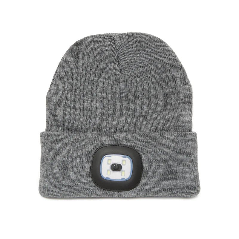 Kikkerland LED Light Up Beanie Hat - Grey Winter Knit Cap with Built-in Lights for Night Safety & Outdoor Activities - Perfect for Running, Walking, and Cold Weather Fashion