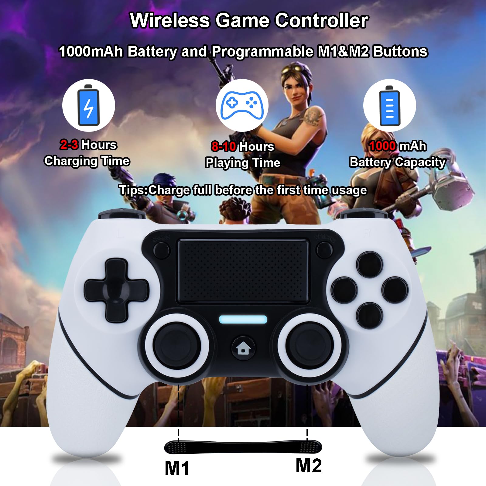 Wireless PS4 Controller Compatible with PS4/Pro/Slim & PC - Dual Vibration, 6-Axis Gyro, Turbo Mode, 1000mAh Battery, Touch Pad, Audio Jack, M1/M2 Buttons - Perfect for Gaming, Streaming & Esports