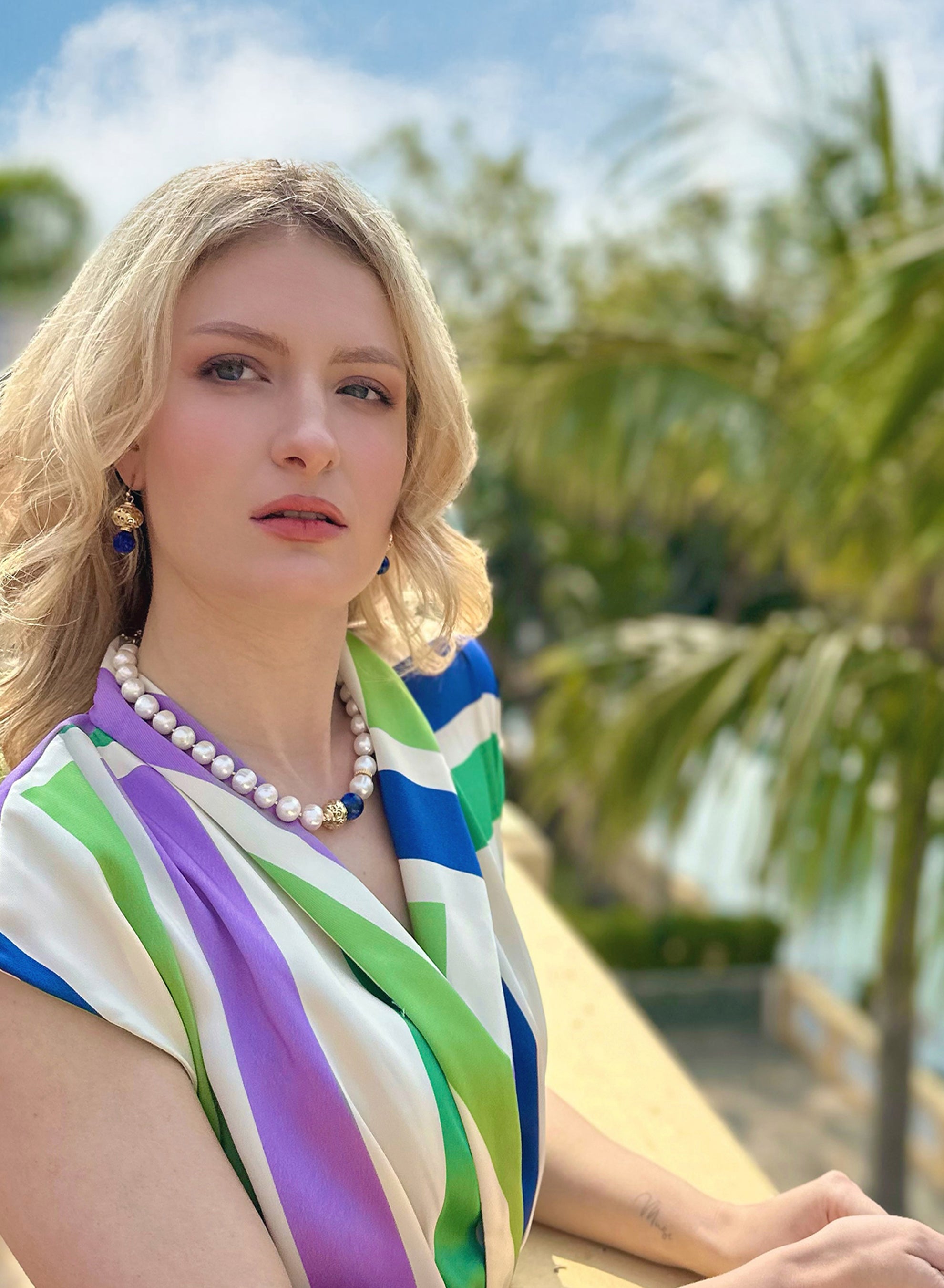 Natural Freshwater Pearl & Lapis Lazuli Beaded Necklace JN028 - Elegant Jewelry for Women, Perfect for Weddings, Parties & Gifts