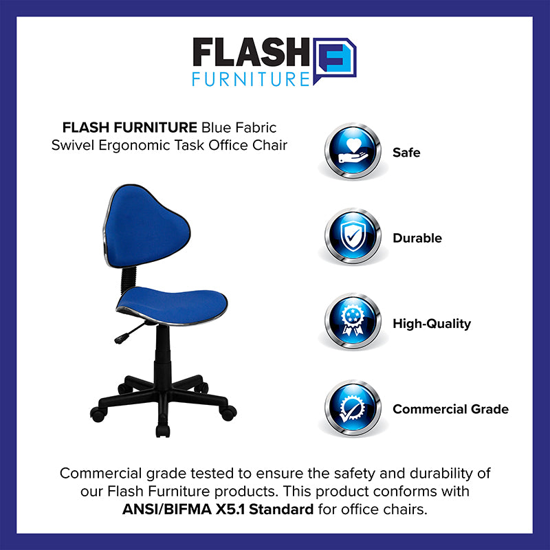 Whitney Blue Fabric Swivel Ergonomic Office Chair - Adjustable Height Task Chair with Lumbar Support for Home Office, Gaming & Workspace Comfort