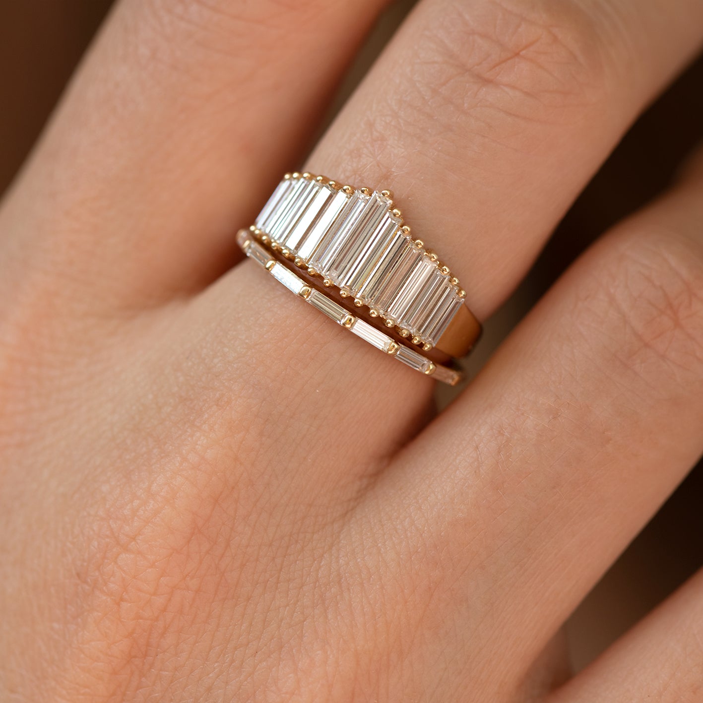 Art Deco Inspired Diamond Ring Set with Needle Baguette Cut - Vintage Style Jewelry for Women, Perfect for Weddings, Anniversaries & Special Occasions