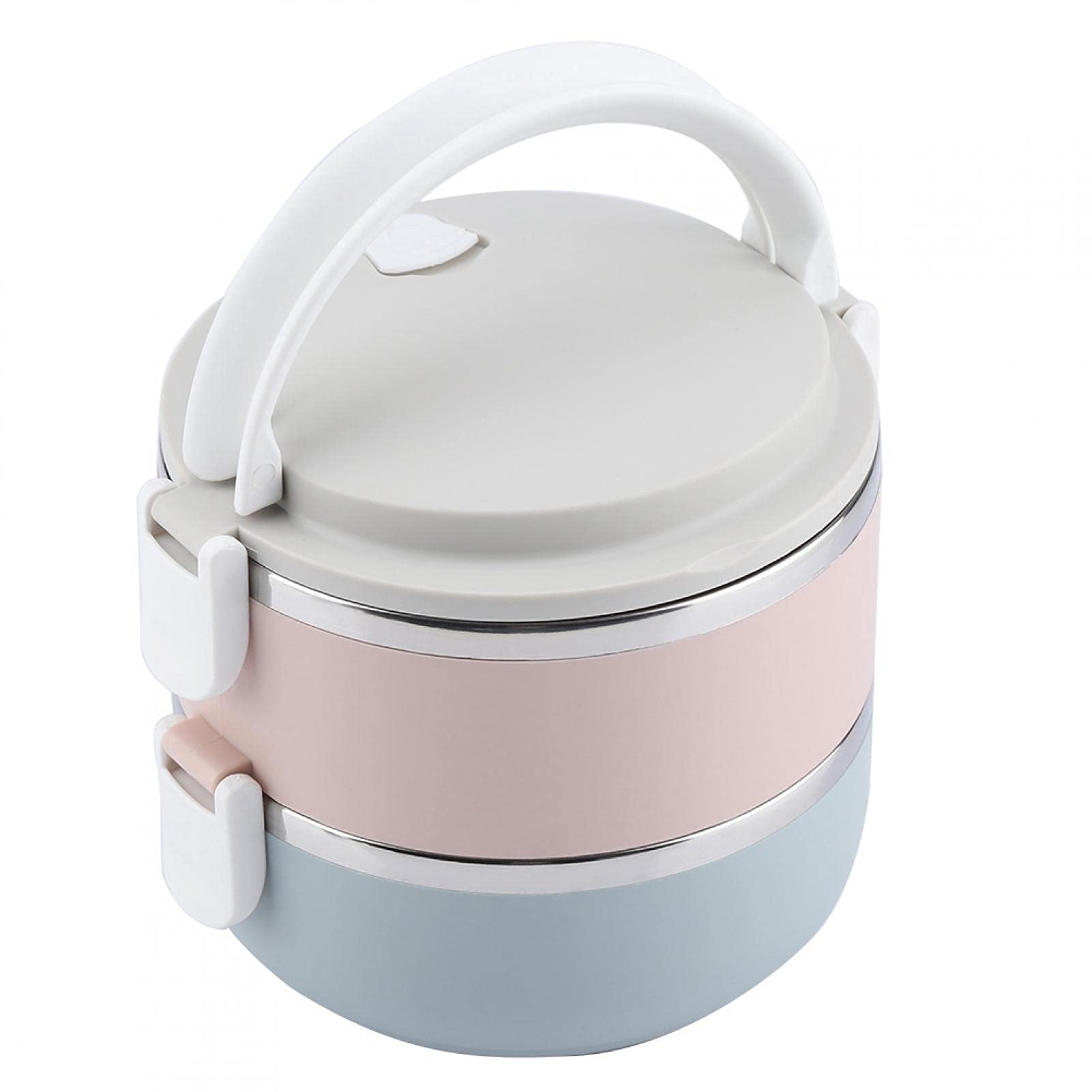 Stainless Steel Lunch Box - Round Stackable Insulated Food Container for Adults & Kids (2 Tiers) - Perfect for School, Office, Picnics & Meal Prep