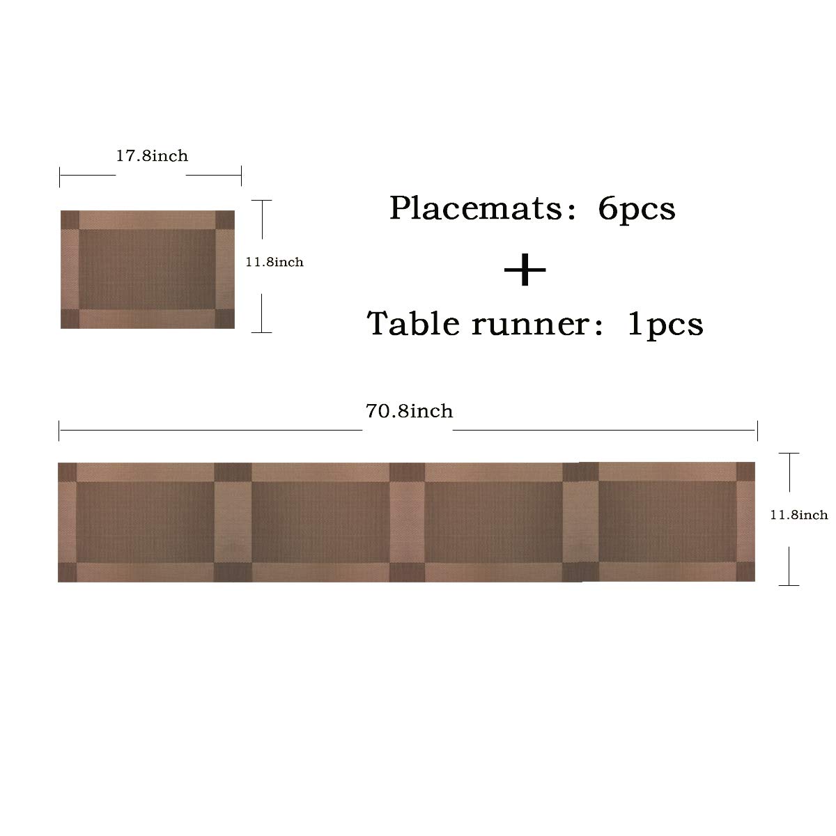PIGCHCY Elegant Round Placemats Set with Matching Table Runner - 6pc Round Placemats + 1pc Table Runner in Chocolate Brown - Durable & Easy-Clean Dining Table Decor for Formal Dinners, Holiday Gatherings & Home Entertaining