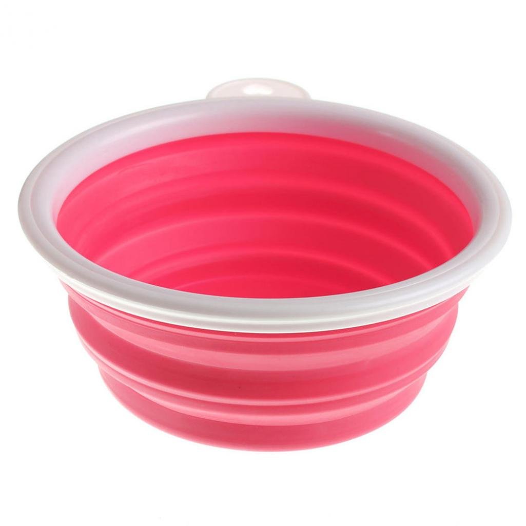 SoundsBeauty Portable Collapsible Travel Pet Bowl - Foldable Dog Cat Food & Water Dish for Hiking, Camping & Outdoor Adventures (Pink)