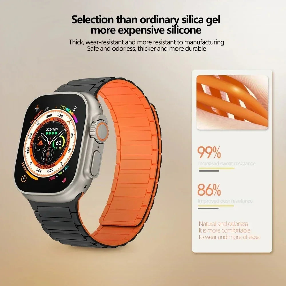 Silicone Magnetic Loop Band for Apple Watch - Navy Blue Strap - Secure Fit, Comfortable & Adjustable for Workouts, Running & Daily Wear