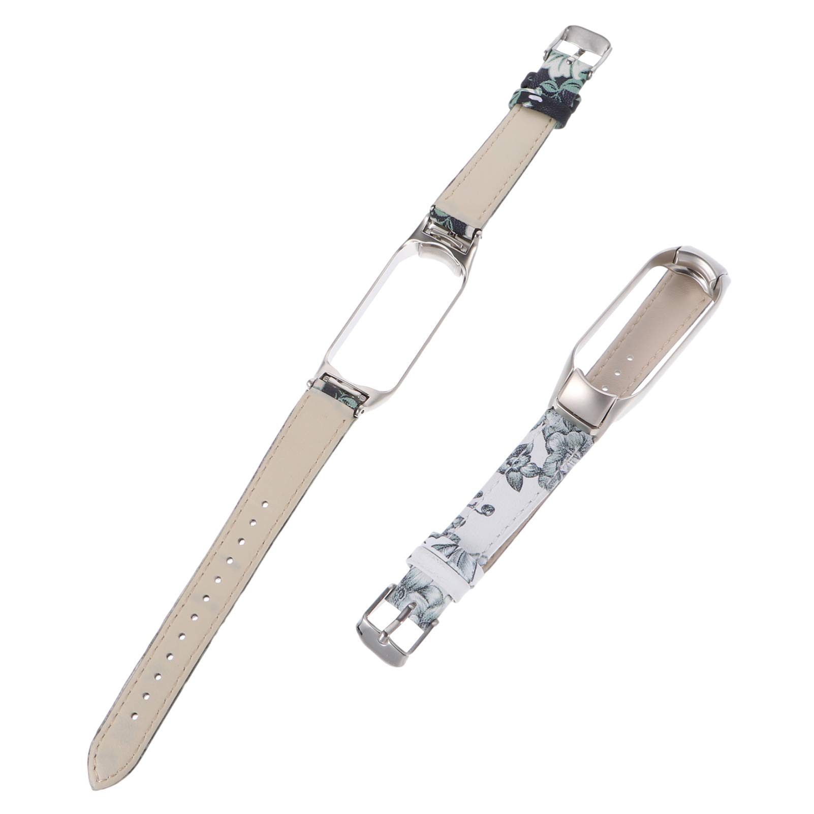 ibasenice 2pcs Floral Cowhide Leather Watch Band for Xiaomi Mi Band 5, Sports Smart Watch Strap Replacement, Perfect for Casual & Office Wear