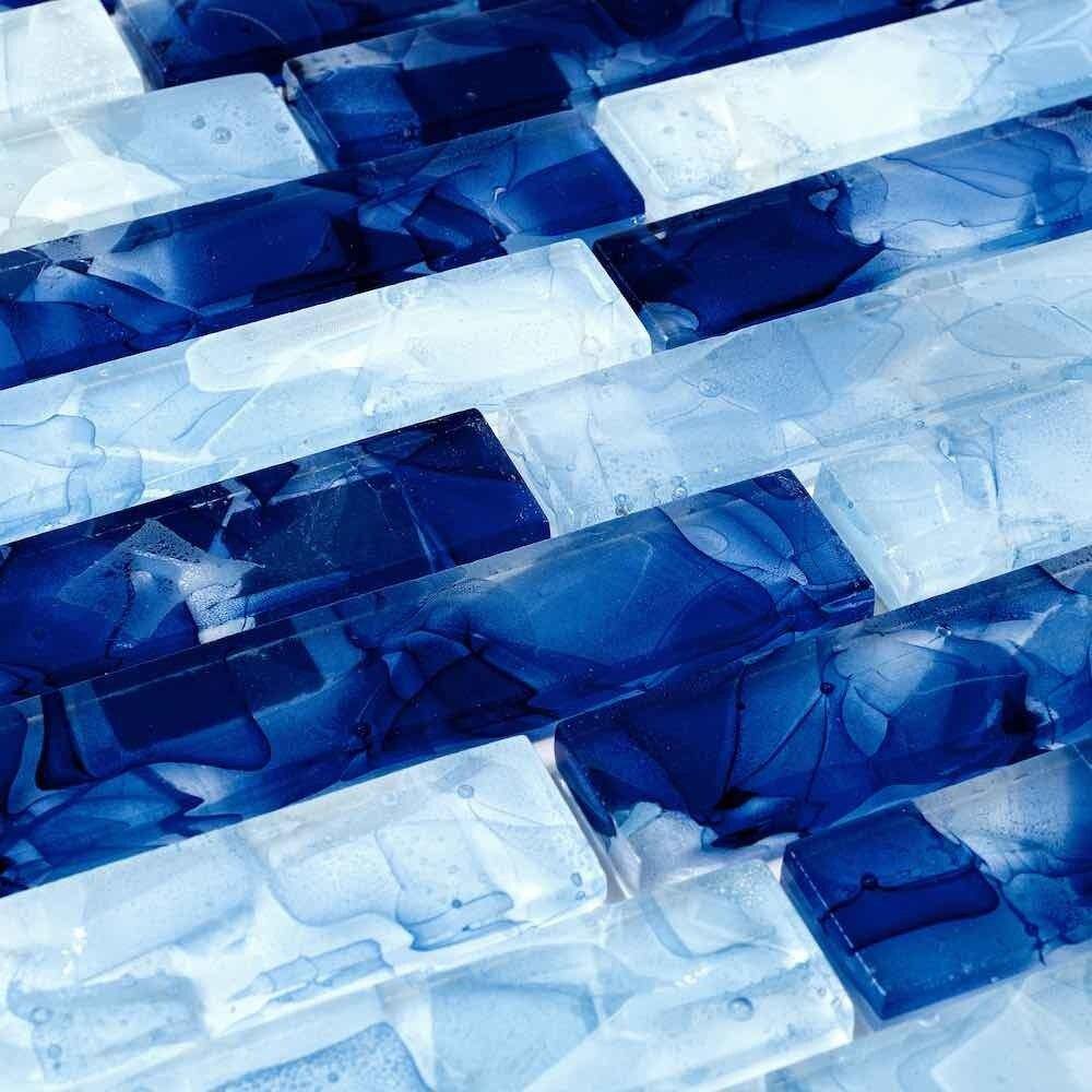 Ocean Blue Liquid Glass Mosaic Tile - 1
