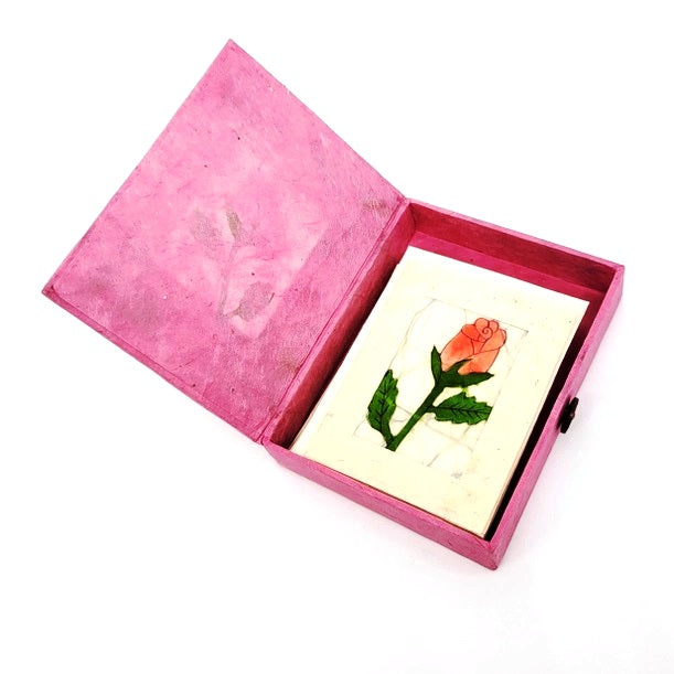 Batik Box and Mini Card Set - Rose Bud Floral Design | Perfect for Wedding Invitations, Greeting Cards & Gift Packaging