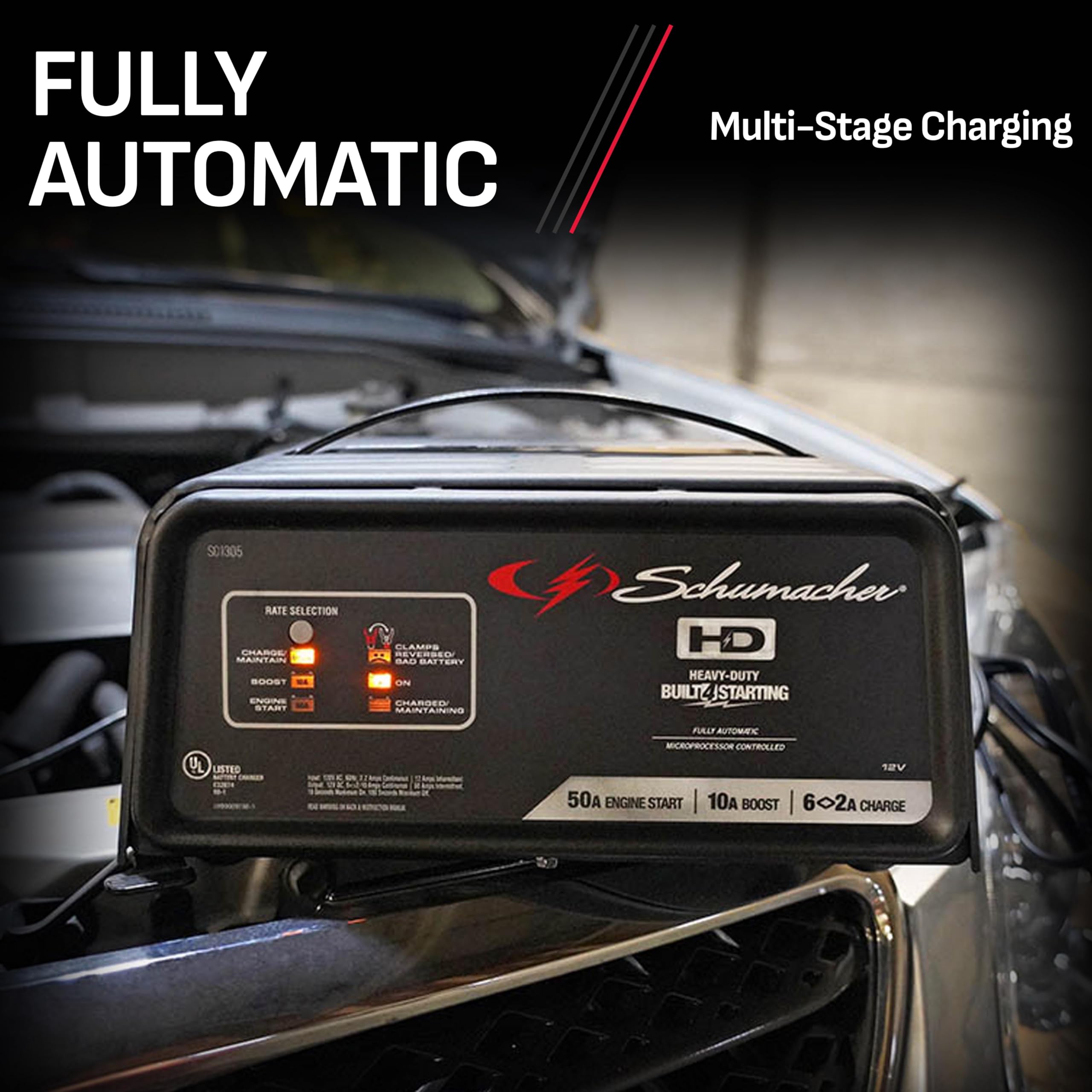 Schumacher SC1305 4-in-1 50 Amp 12V Fully Automatic Battery Charger & Engine Starter for Cars, SUVs, Trucks & Marine Batteries - Perfect for Emergency Jump Starts & Winter Battery Maintenance
