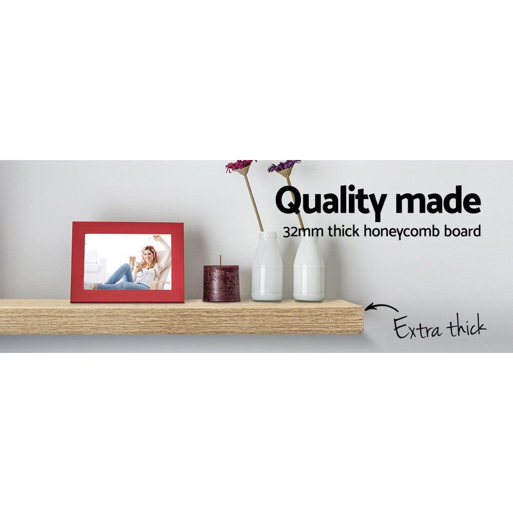 3-Piece Floating Wall Shelf Set - DIY Mounted Storage & Book Display Rack - Solid Oak Wood - Perfect for Living Room, Bedroom & Home Office Decor