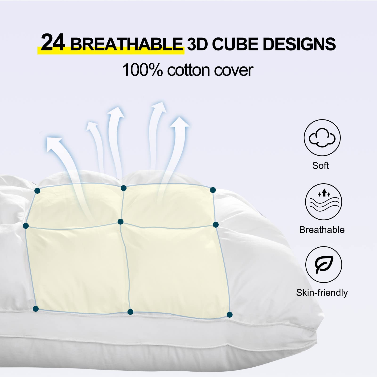 YOUR MOON Queen Size Soft Pillows for Sleeping - Down Alternative Bed Pillows with Gel Cooling Technology, Luxury Hotel Quality for Side Sleepers (White) | Perfect for Back Pain Relief & Comfortable Night's Sleep