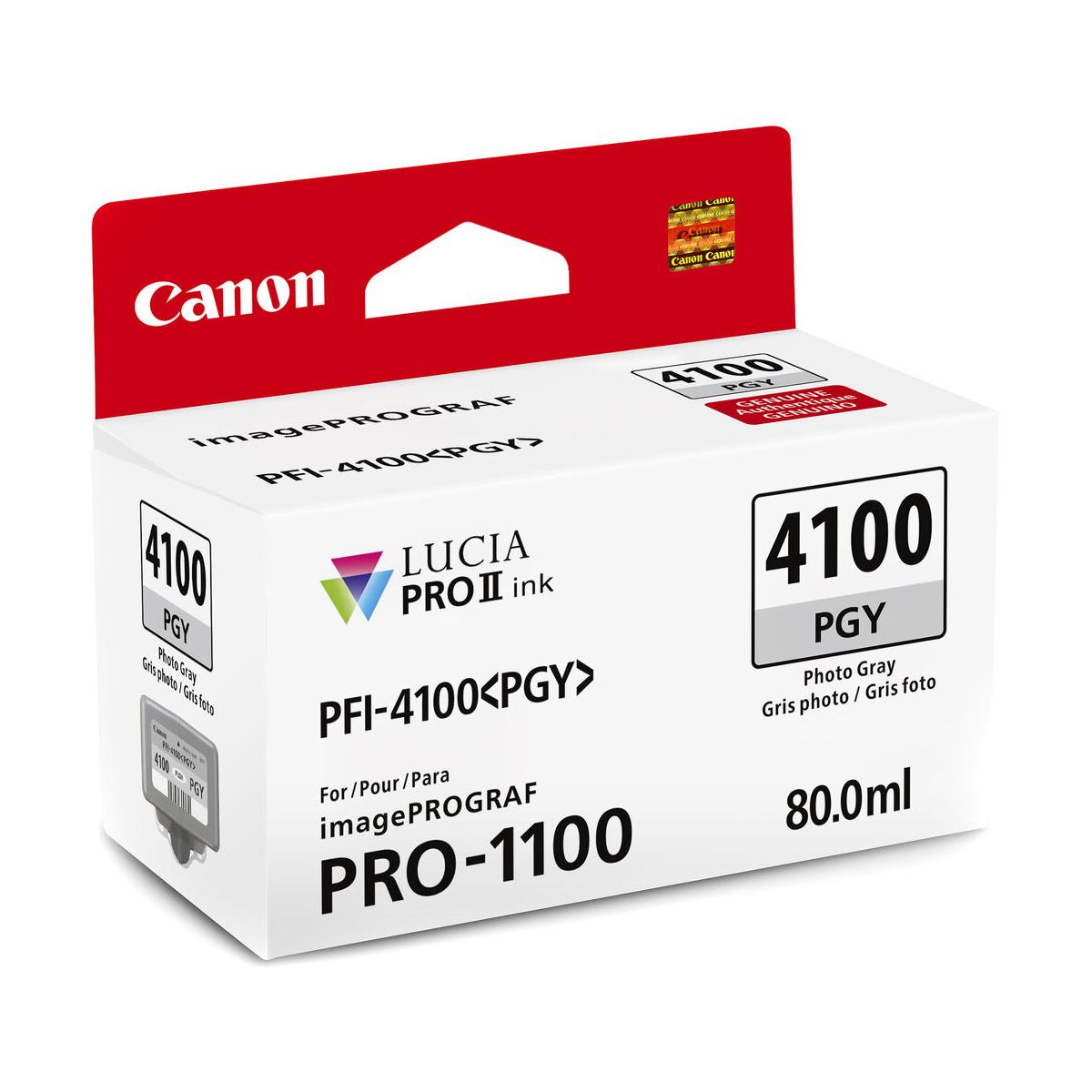 Canon PFI 4100 Photo Gray Pigment Ink Tank 80mL for PRO-1100 Printer | High-Quality Photo Printing | Ideal for Professional Photography & Fine Art Prints