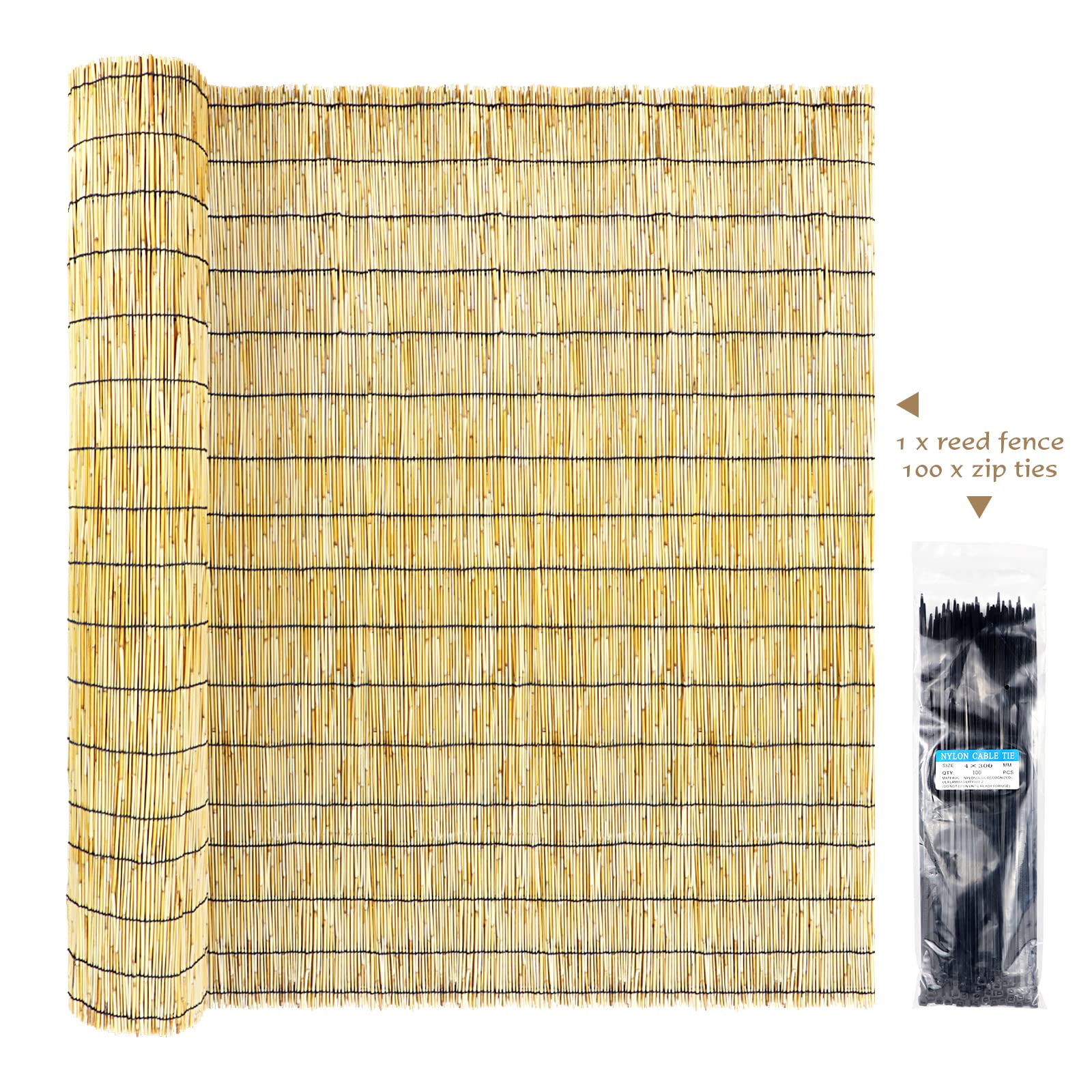 5.5FT x 16.4FT Natural Bamboo Reed Fencing Rolls - Outdoor Privacy Screen for Backyard, Patio & Garden Cover | Durable Reed Curtain Fence for Deck, Poolside & Landscape Design