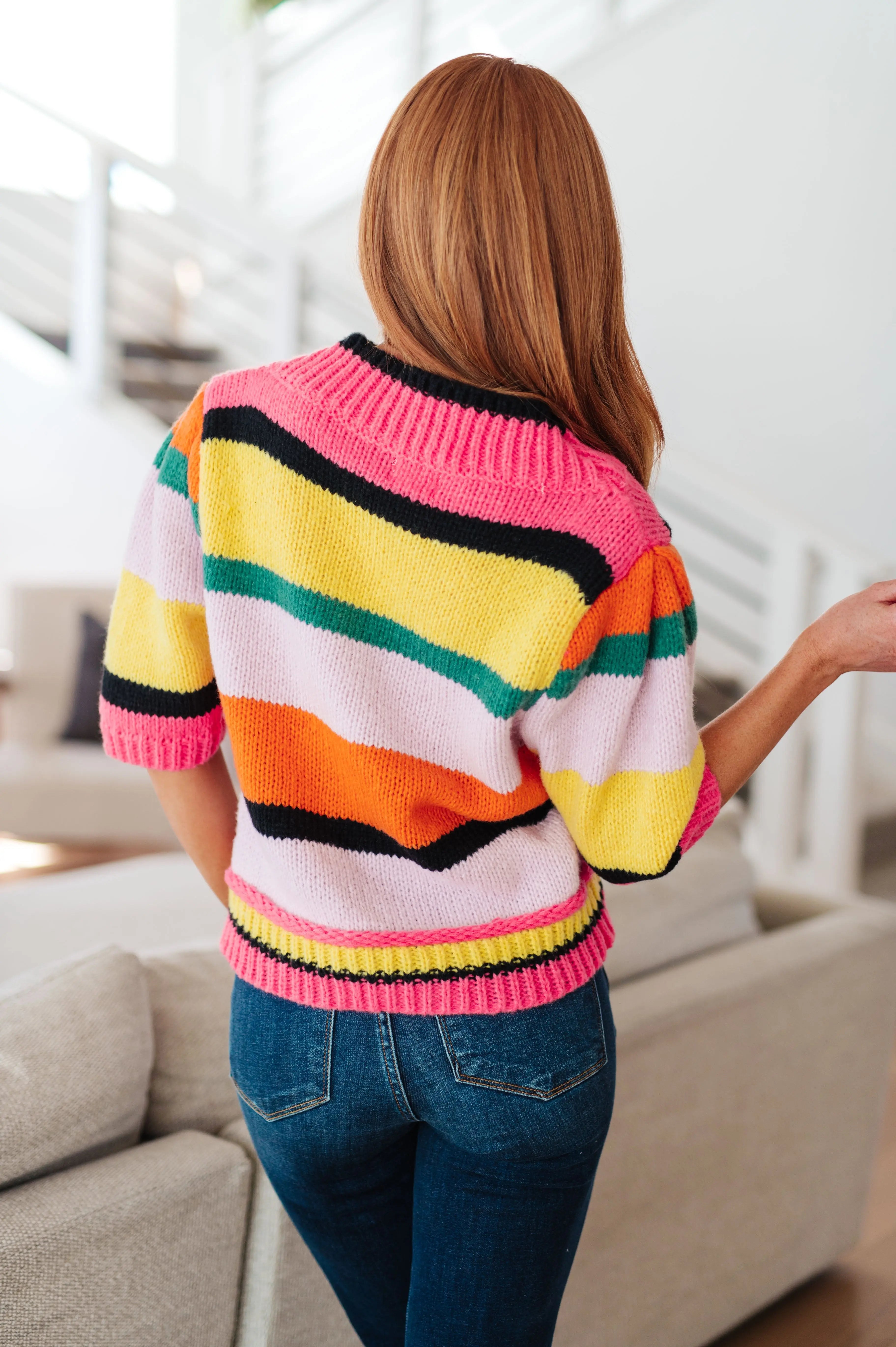 Bright Side Striped Sweater for Women - Cozy Knit Pullover with Long Sleeves - Perfect for Fall & Winter Outfits, Casual Wear and Office Attire