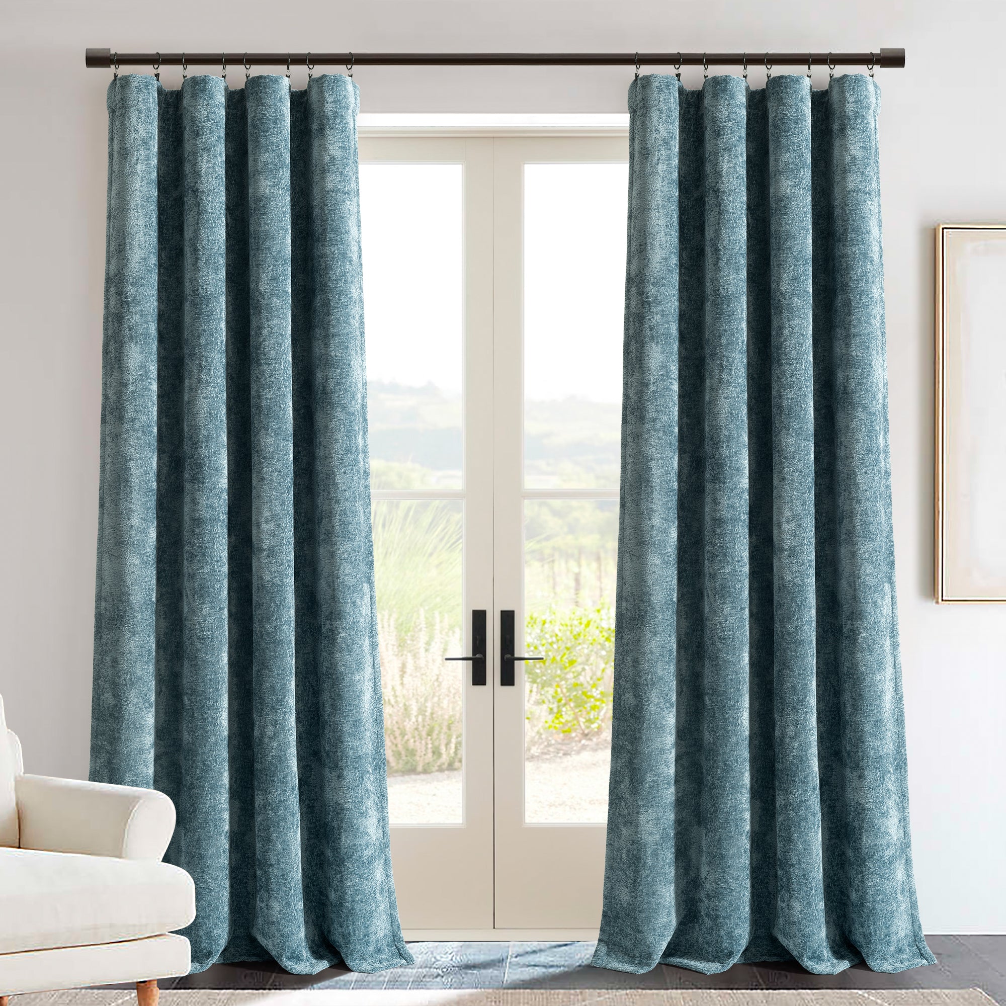 Luxury Velvet Chenille Window Curtain Panel - Blackout Drapes for Living Room & Bedroom - Soft Thermal Insulated Curtains for Home Decor & Privacy