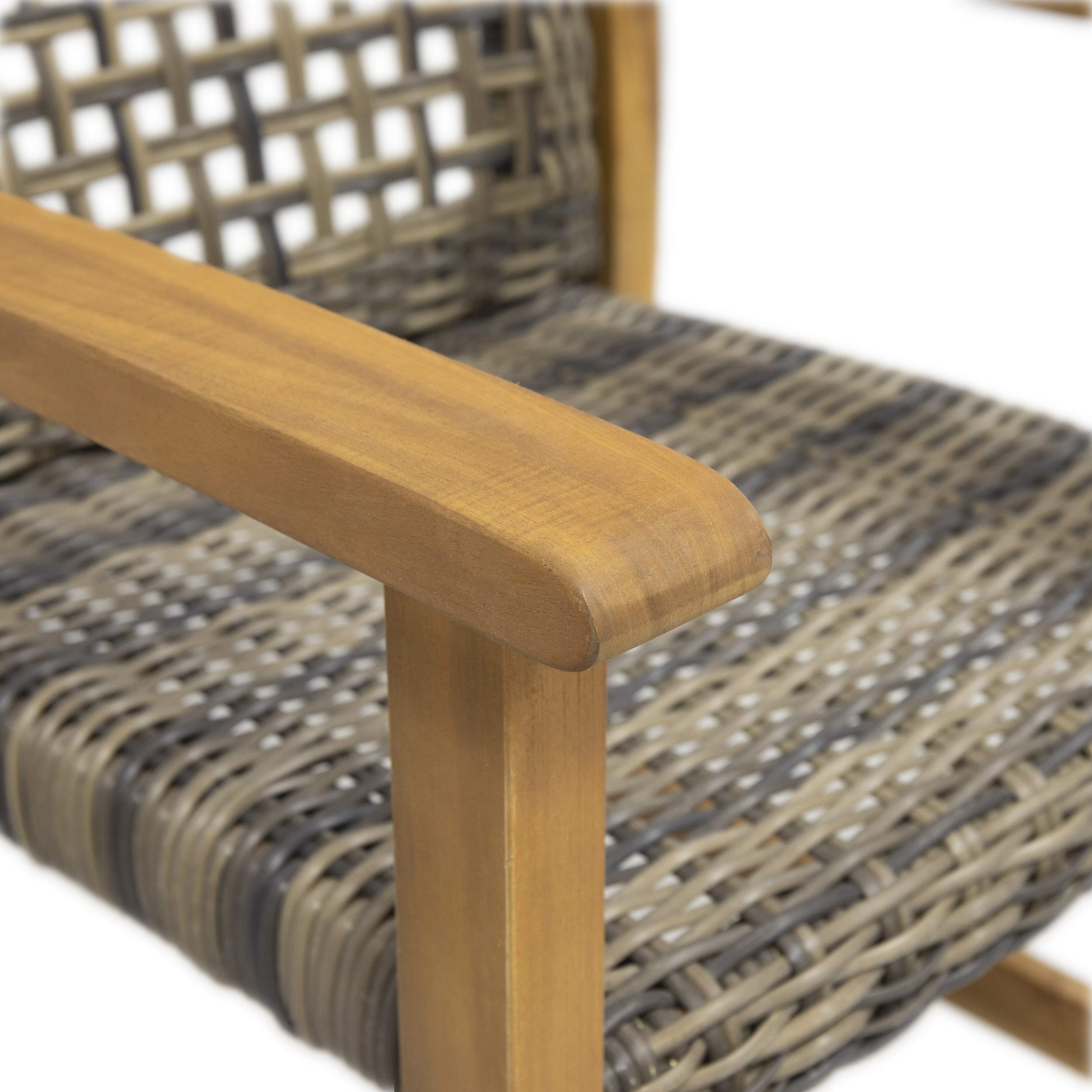 Premium Acacia Wood & Wicker Outdoor Dining Chairs (Set of 2) - Natural & Gray - Weather-Resistant Patio Furniture for Garden, Poolside & Backyard Dining