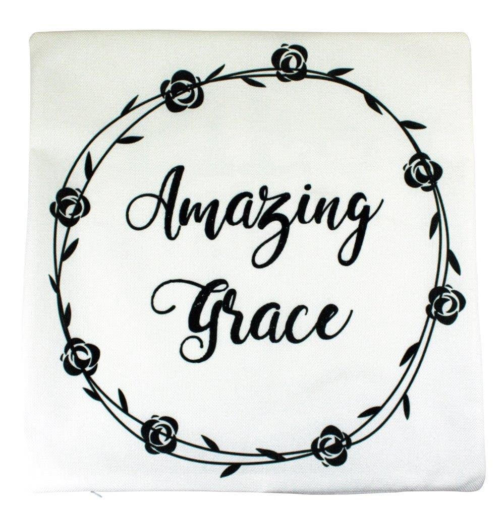 Amazing Grace Pillow Cover - White Farmhouse Throw Pillow for Sofa & Bed Decor - Primitive Home Accent - Cozy Gift for Mom, Housewarming & Farmhouse Style Living Room