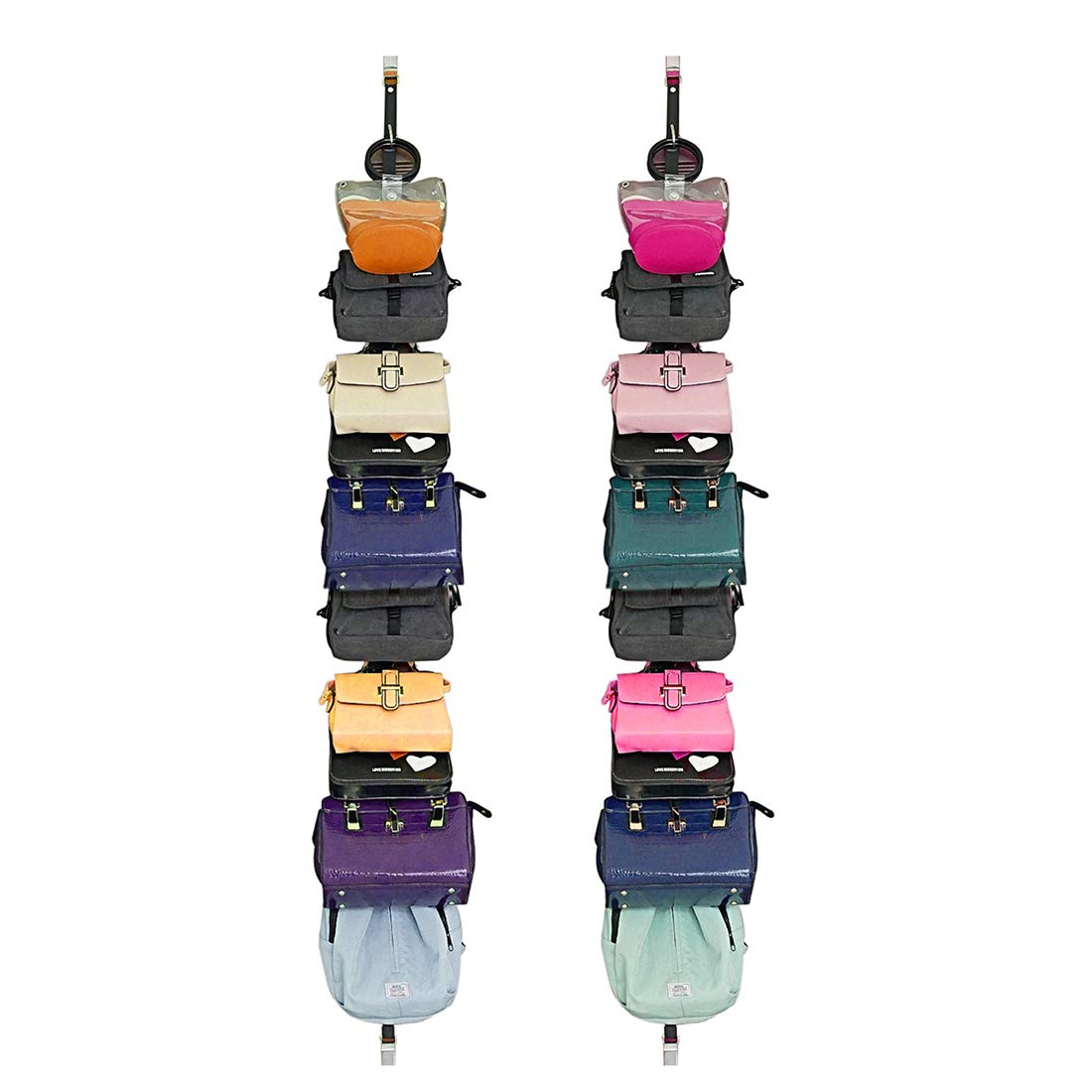 UTOWO Purse Organizer for Closet Door - 2 Pack Black Handbag Storage Rack Holds 20 Purses, Fits 1 3/8