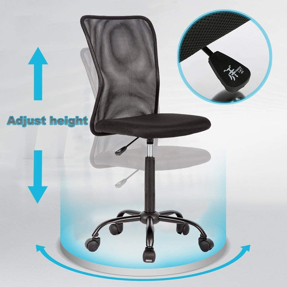 Ergonomic Office Chair with Adjustable Height, Lumbar Support & Armrests - Mid Back Mesh Computer Desk Chair for Home & Executive Use - Black - Ideal for Long Hours of Work, Gaming & Study