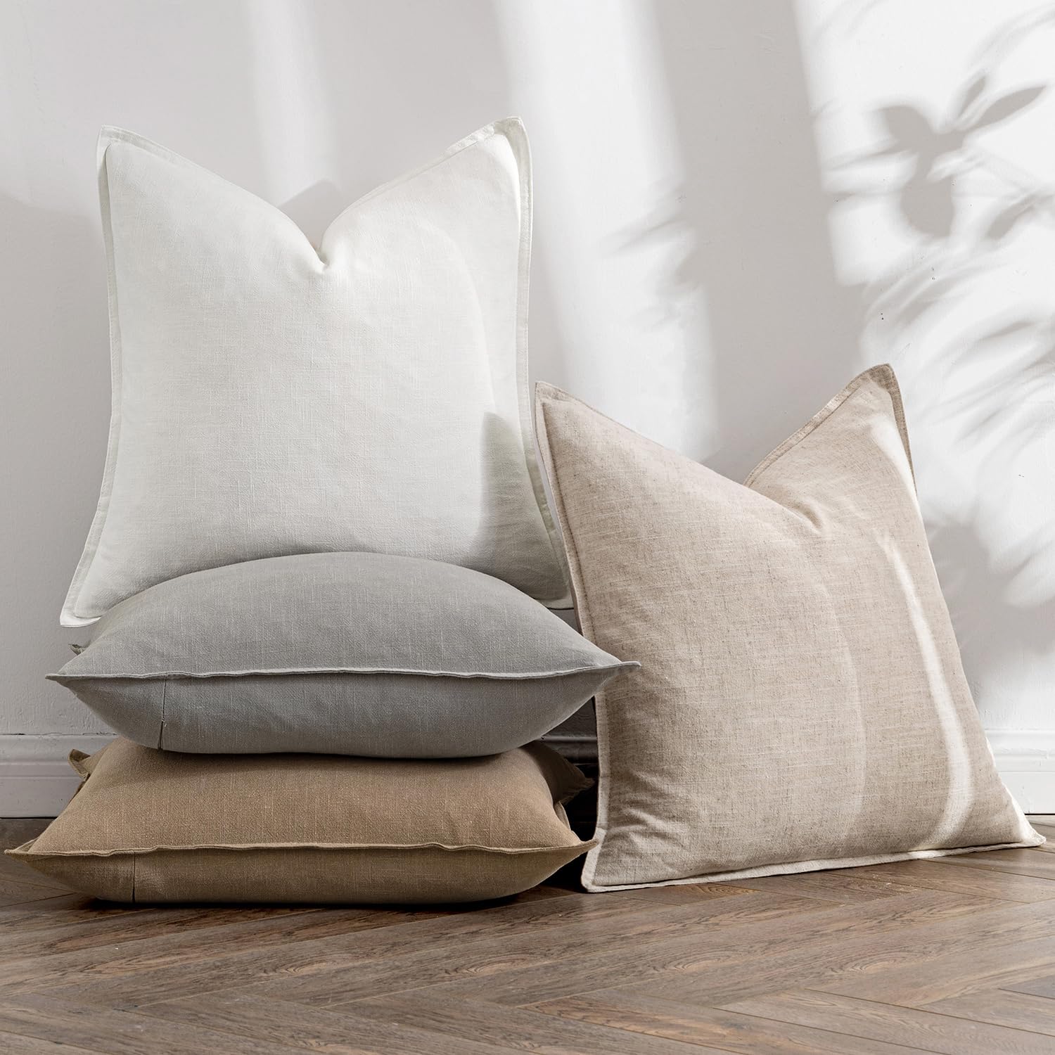 MIULEE 18x18 Inch Linen Pillow Covers Set of 4 - Soft Neutral Solid Throw Pillow Cases for Couch, Sofa & Bed - Boho Farmhouse Home Decor for Living Room, Bedroom & Dorm - Machine Washable Accent Pillows for Cozy Comfort