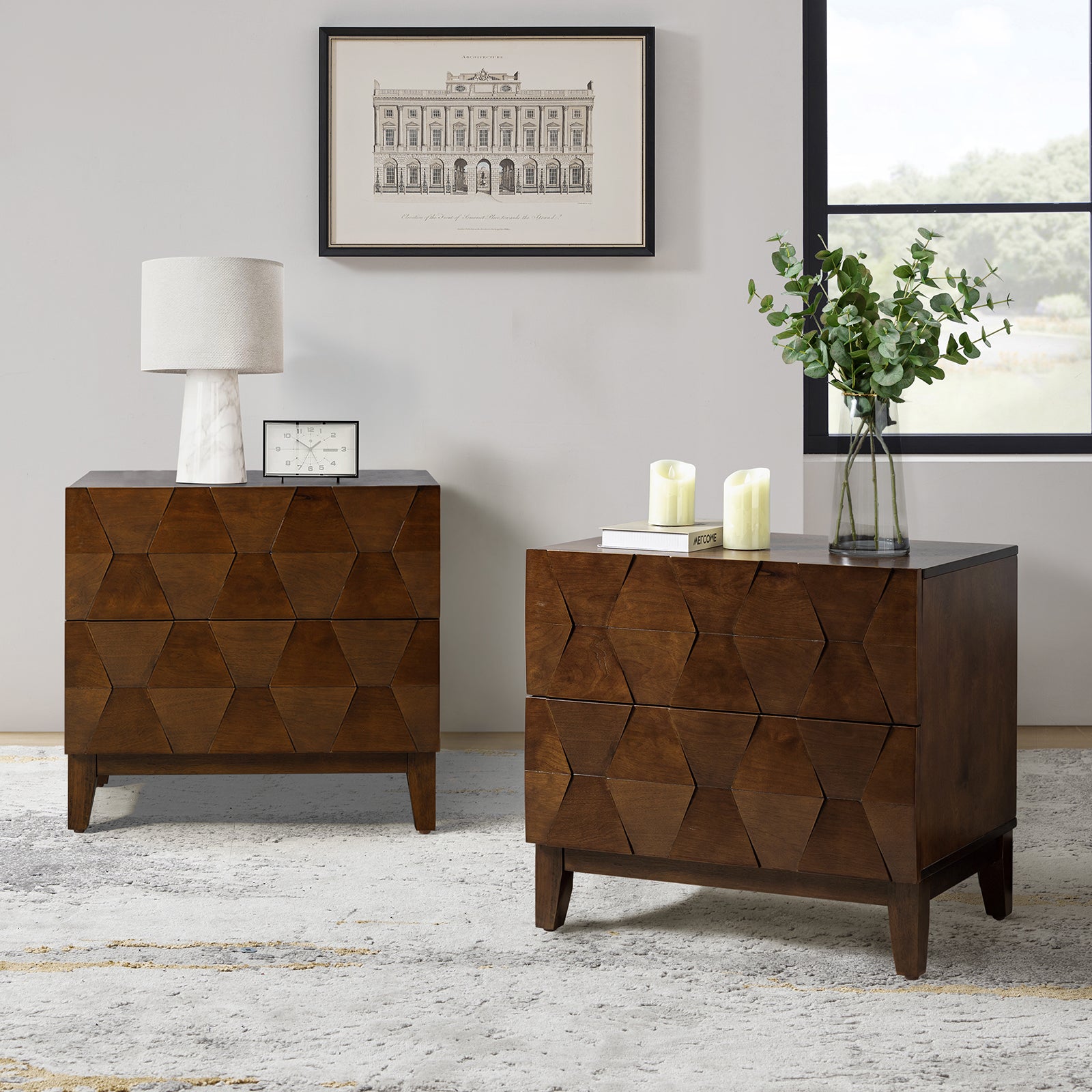 2-Drawer Nightstand with Built-in USB Outlets - Modern Bedside Table for Charging Devices, Perfect for Bedroom, Living Room, or Office
