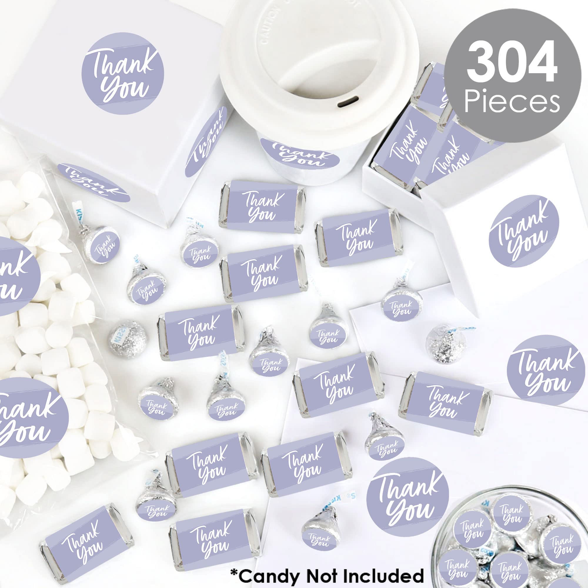 Elegant Mini Candy Bar Wrappers & Circle Stickers - 304-Piece Party Favor Kit for Weddings, Baby Showers & Birthday Celebrations | Purple Simple Design by Big Dot of Happiness