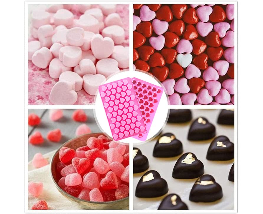 Premium Silicone Heart-Shaped Molds - 55 Cavity Baking Molds for Chocolate, Candy, Ice Cubes & Gummy Treats | Valentine's Day Cake Decorations & Party Desserts (Pink/Green) - Perfect for Romantic Gifts, Wedding Favors, and DIY Sweet Creations