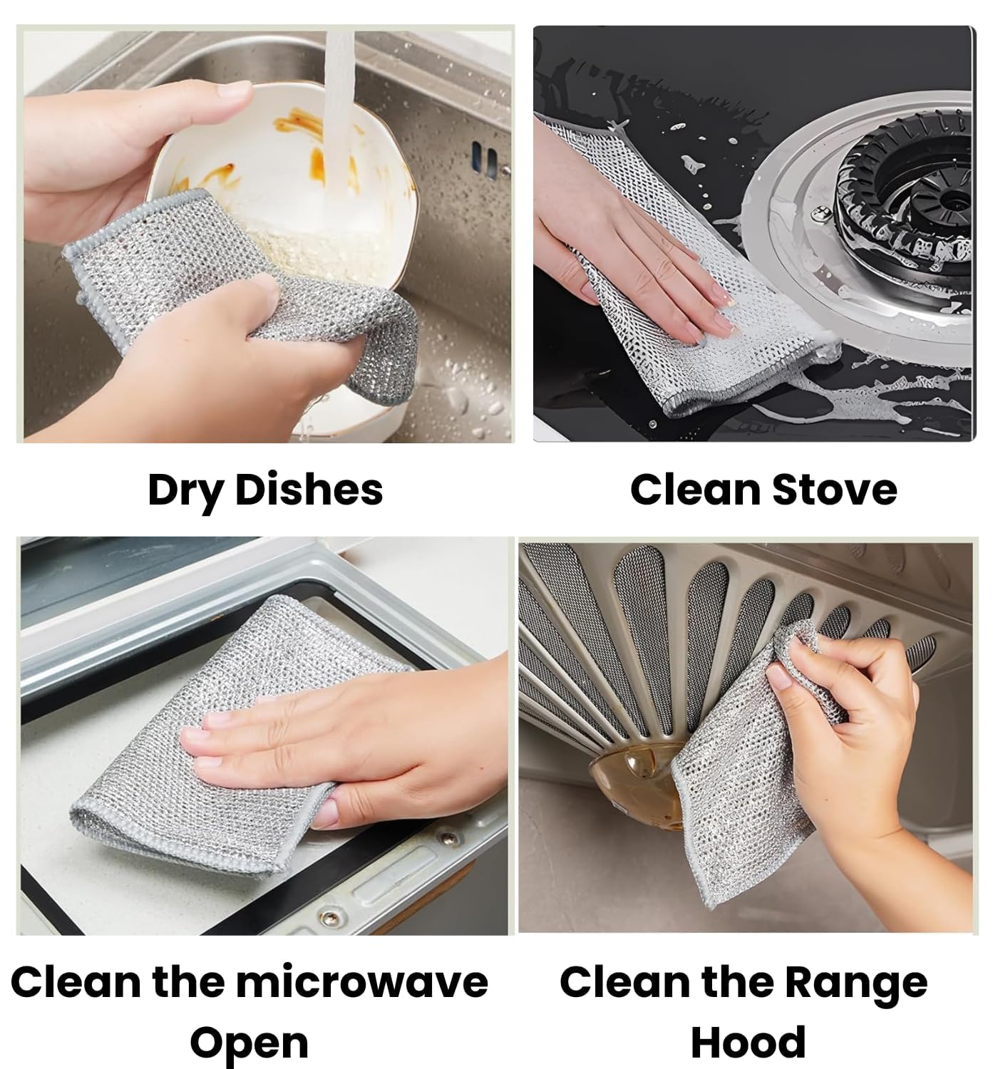 Stainless Steel Scrubber Pads - 6 Pack Multipurpose Wire Dishwashing Rags for Wet & Dry Cleaning, Non-Scratch Dishcloth for Washing Dishes, Sinks, Countertops - Perfect for Kitchen Cleaning & Household Chores