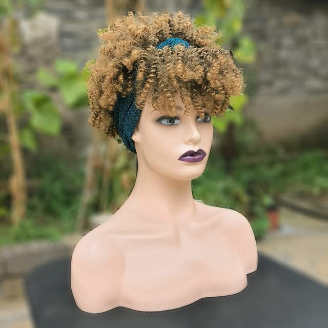 Ombre Blonde Short Synthetic Head-Wrap Wig for Women - Afro Curly Hairstyles for Black Women | Perfect for Everyday Wear, Cosplay & Protective Styling