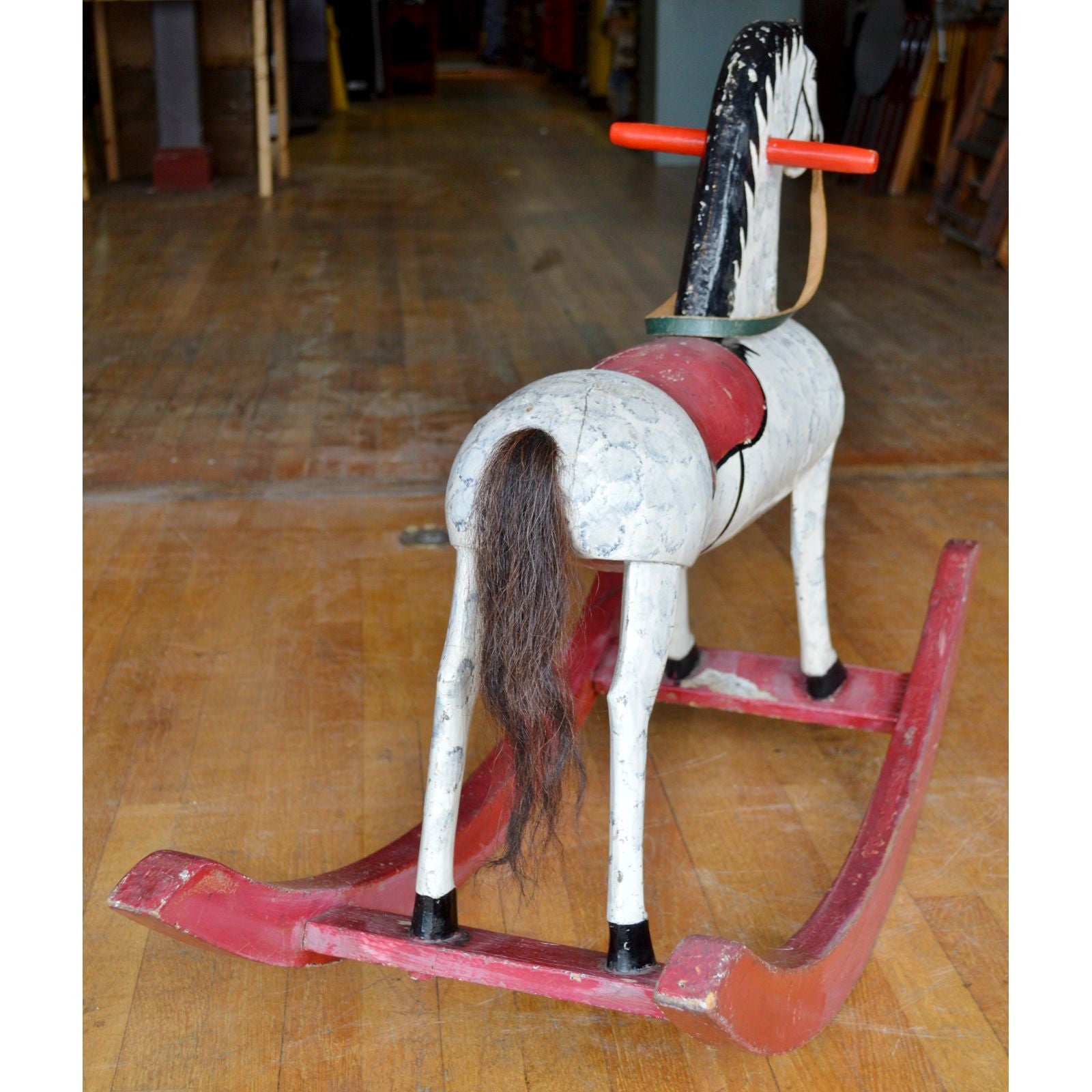Antique Large Wooden Rocking Horse for Kids - Hand Carved Homemade Child Size 41x15x28 - Perfect for Nursery Decor & Classic Toy Collection