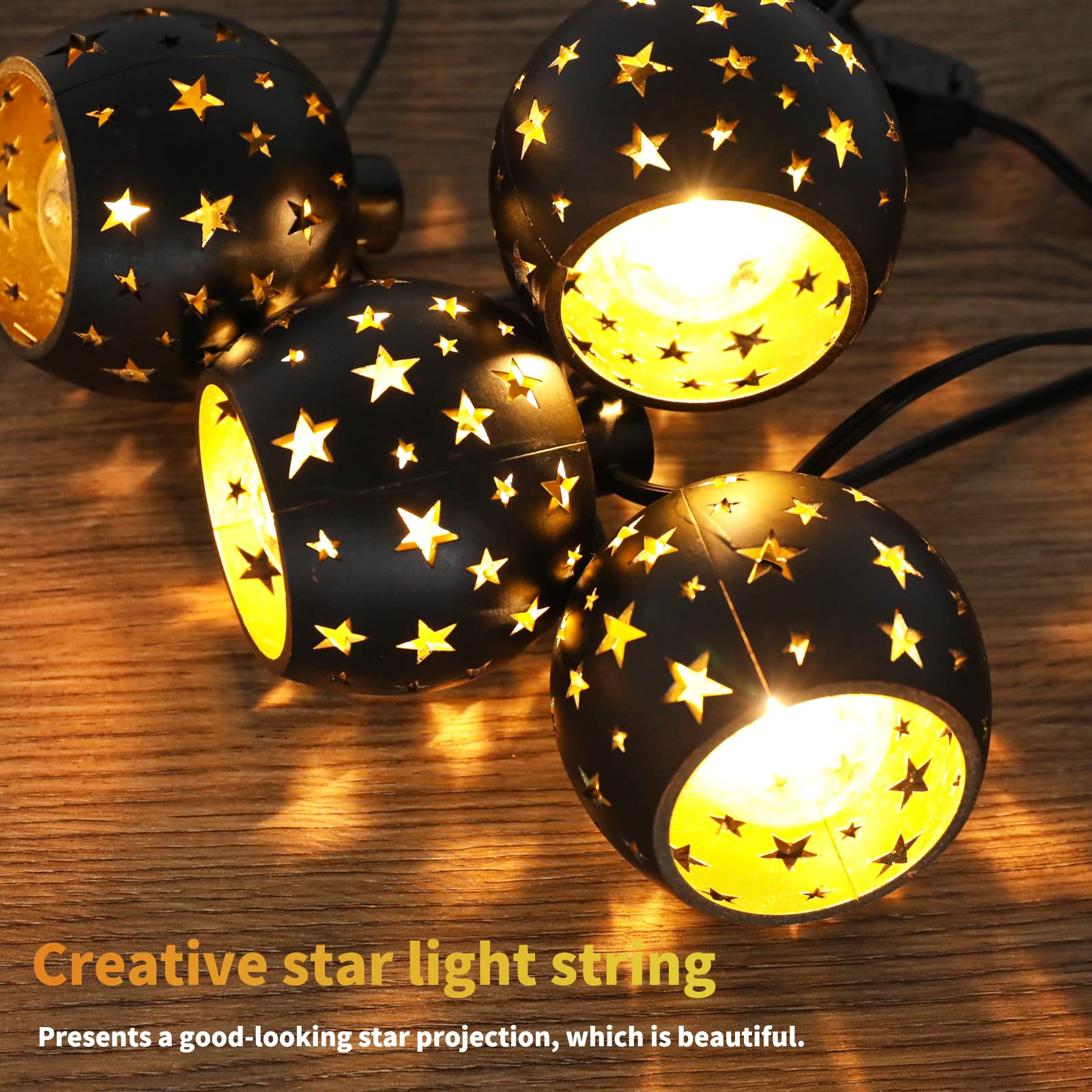 Afirst 10 LED Star Pattern Lantern String Lights - Waterproof Connectable Outdoor Cafe Lights for Patio, Garden, Wedding & Party Decor