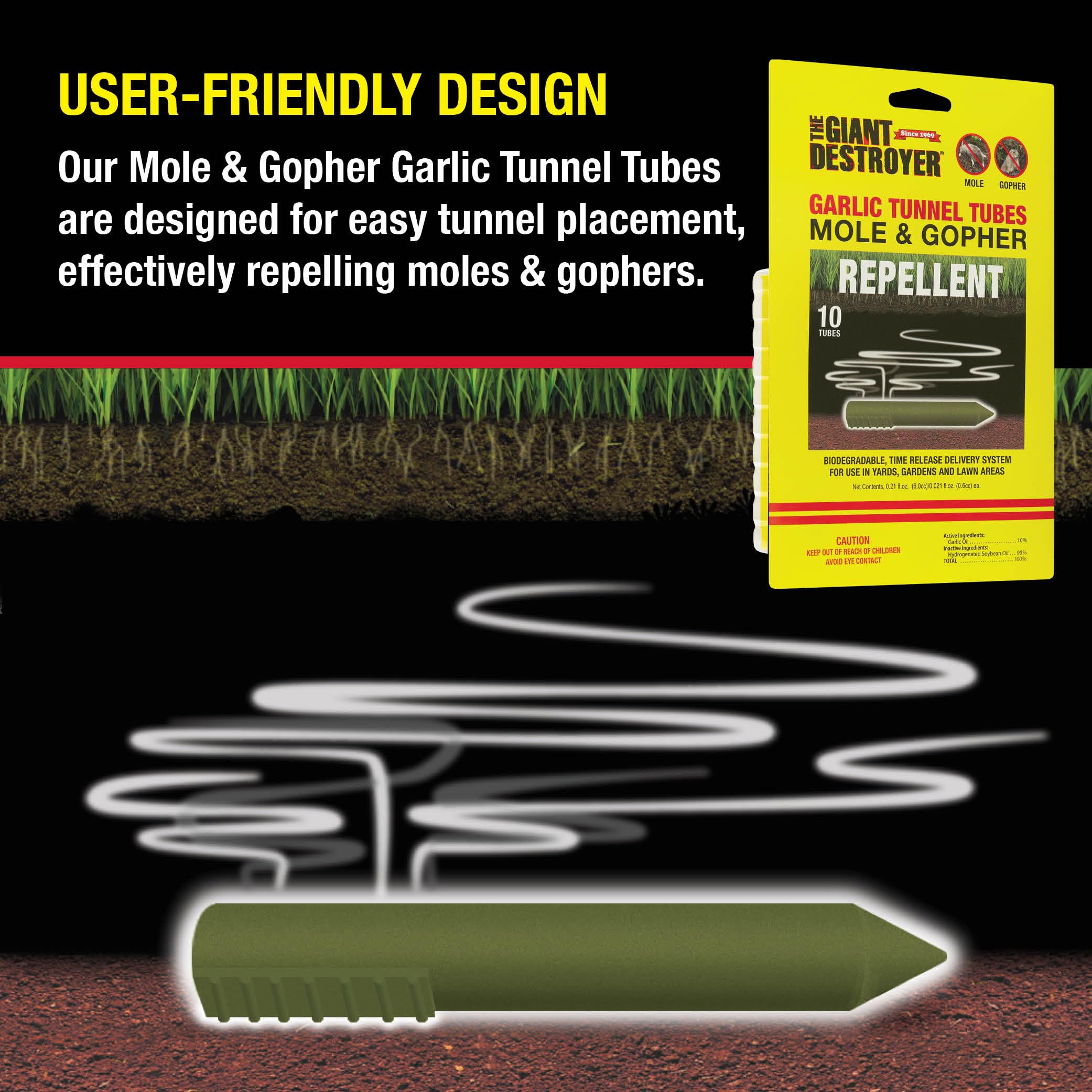 **Natural Garlic Tunnel Tubes for Mole & Gopher Control - Long-Lasting 10-12 Month Protection with Highly Concentrated Garlic Oil (120 Tubes) - Repels Moles, Gophers, Skunks & Rodents in Yards, Gardens & Lawns**    *(Perfect for Organic Pest Control in Flower Beds, Vegetable Gardens & Landscaped Areas)*