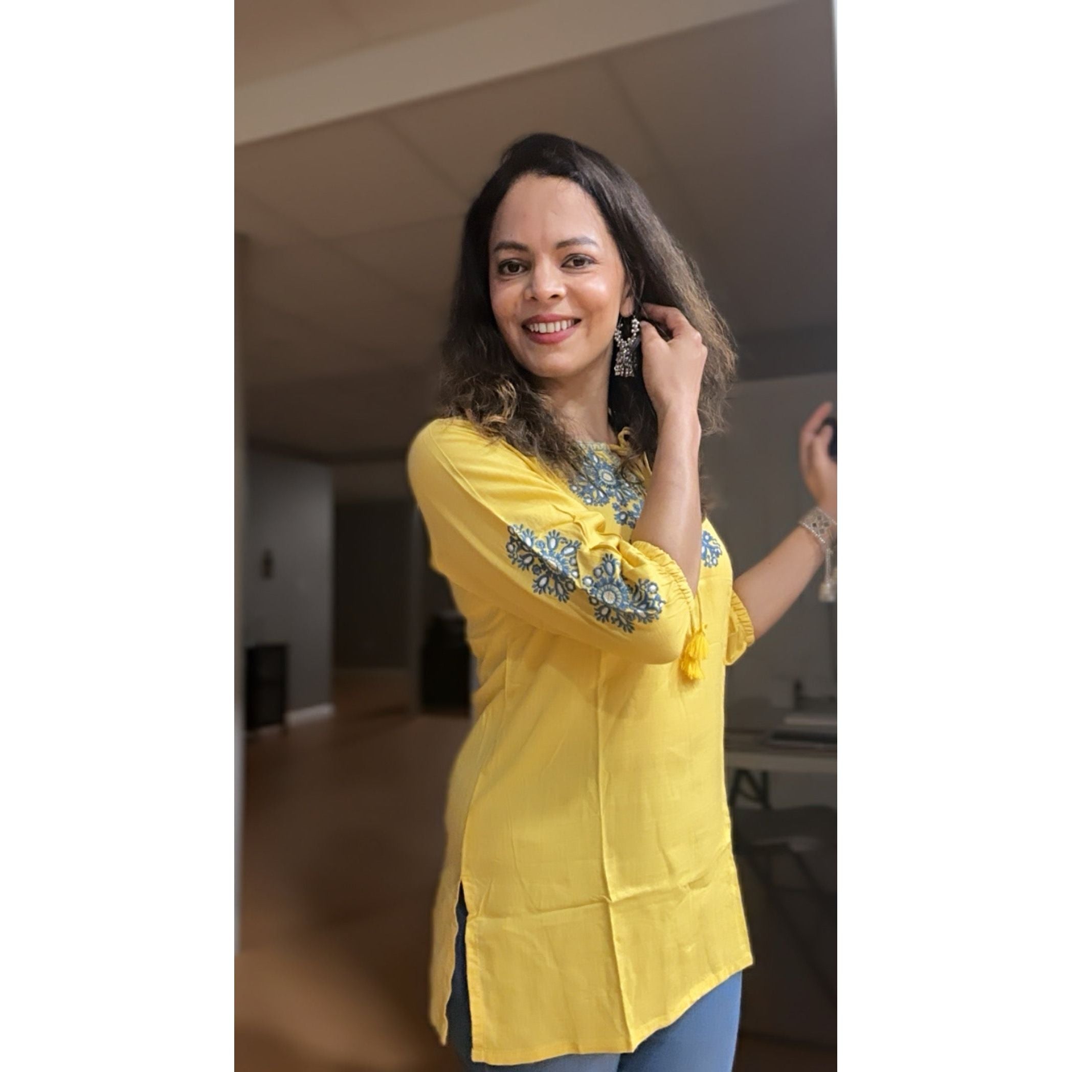 Stylish Yellow Short Kurti for Women - Comfortable & Trendy Cotton Top for Casual Wear, Parties & Festivals
