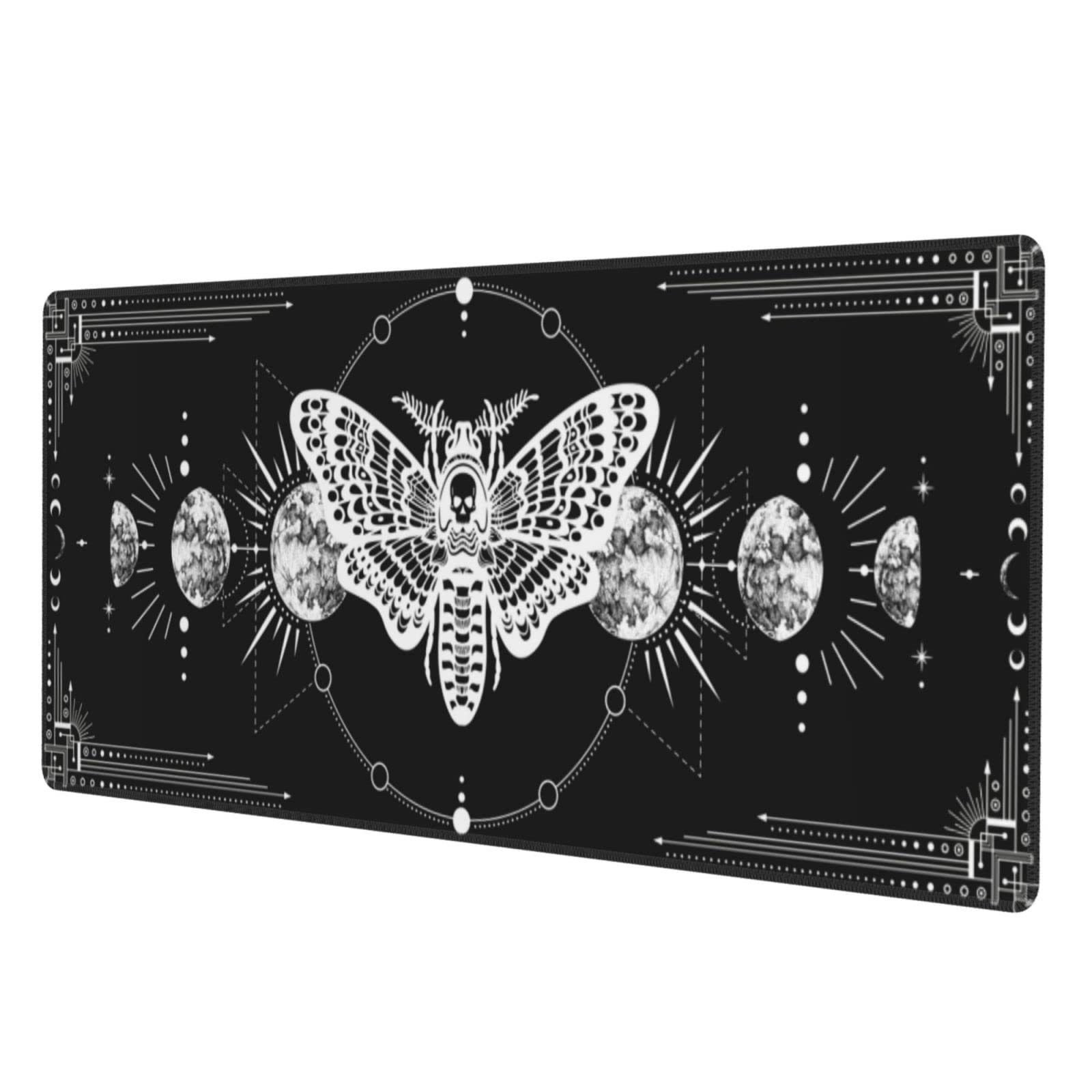 Moon Moth Pattern Gaming Mouse Pad - Extra Large 31.5x11.8 Inch Non-Slip Surface with Stitched Edges - Perfect for PC, Laptop & Office Workstations