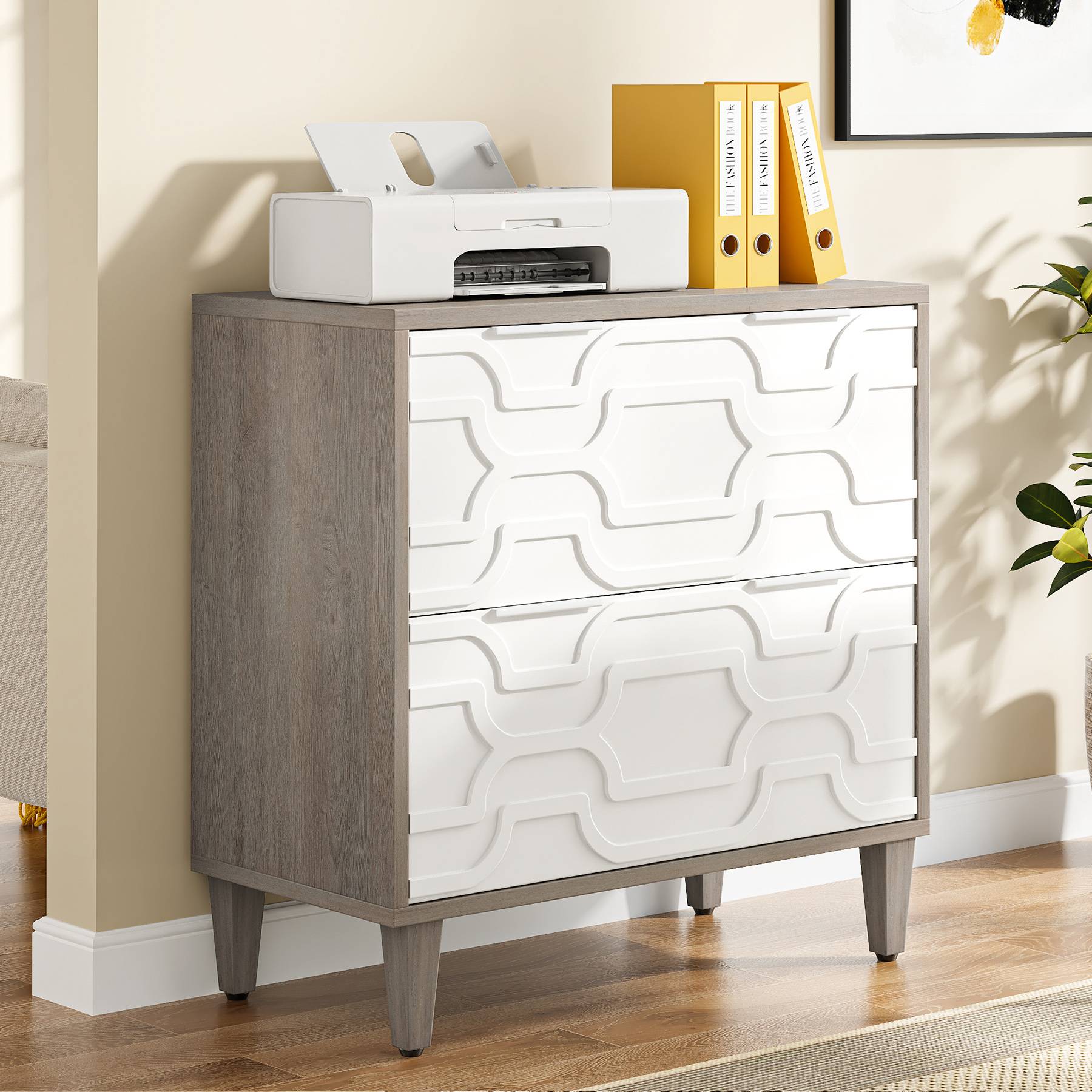 2-Drawer Wood File Cabinet for A4, Letter & Legal Size Documents - Home Office & School Storage Organizer