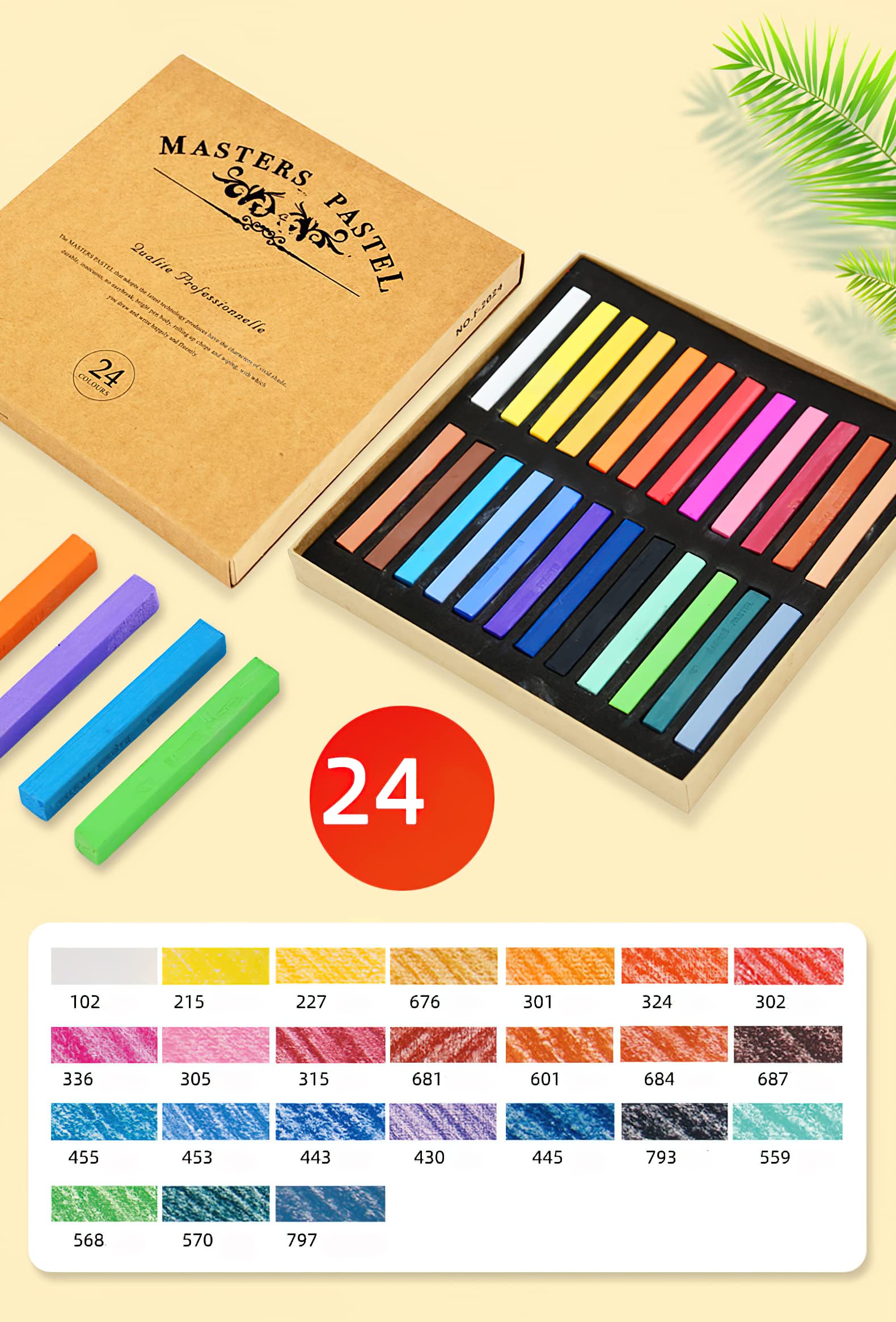 Professional Artist Chalk Pastels Set - 24 Vibrant Neutral Colors for Drawing, Sketching & Blending | Ideal for Art Classes, Portraits & Landscape Painting