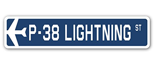P-38 Lightning Street Sign - Authentic Air Force Aircraft Military Decor | 36-Inch Wide Durable Metal Sign for Indoor & Outdoor Use | Perfect for Man Cave, Garage, Office, or Aviation Enthusiast Gift