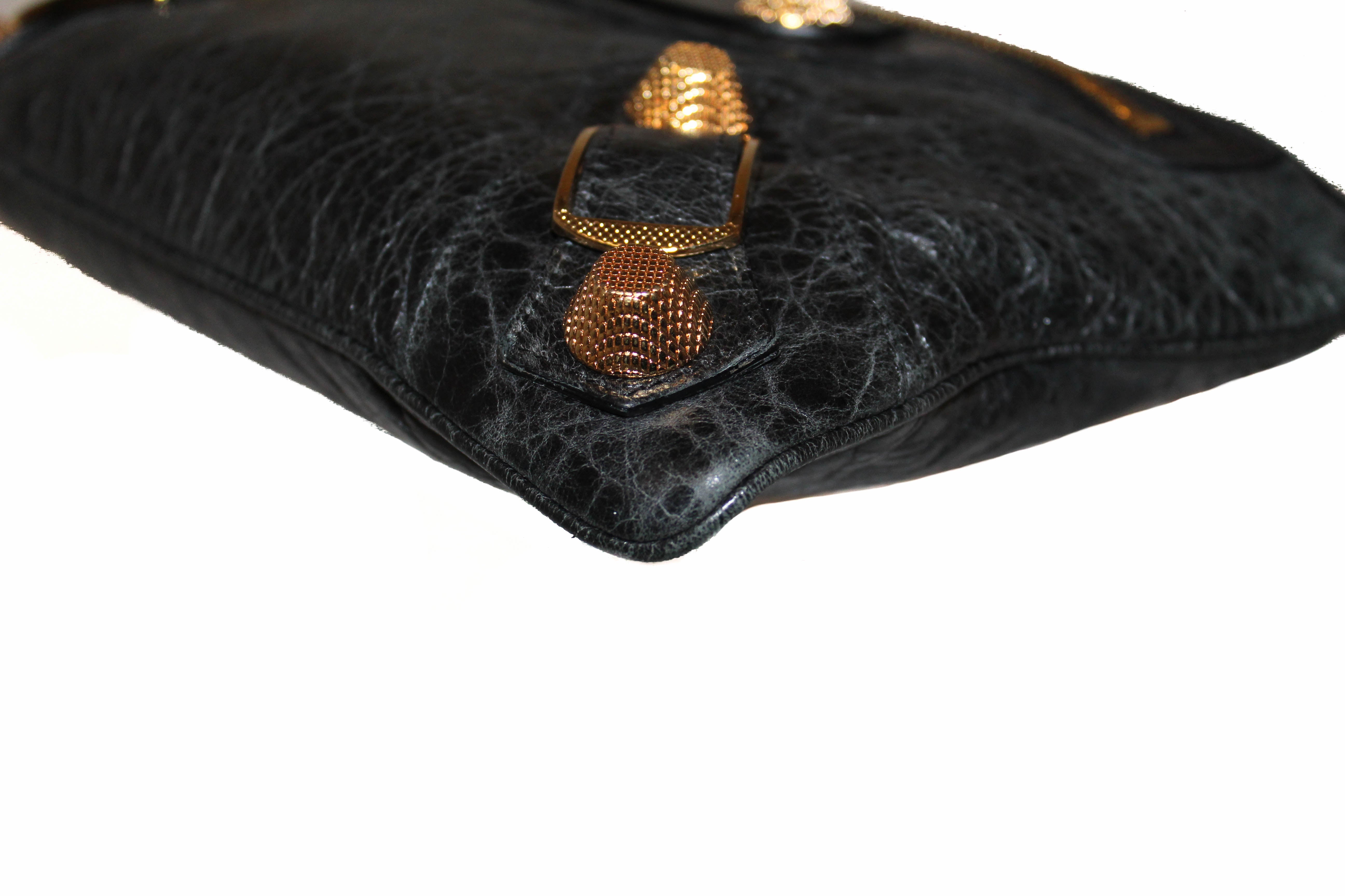 Balenciaga Black Giant 21 Gold Lambskin Leather Clutch Bag for Women | Luxury Designer Evening Clutch | Perfect for Parties, Weddings & Special Occasions
