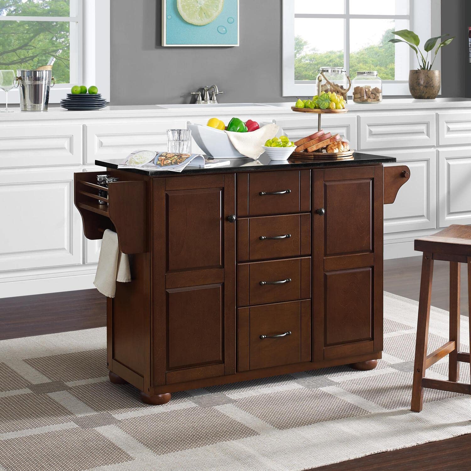 French Granite Kitchen Island - Spacious Mahogany/Black Countertop for Modern Kitchens