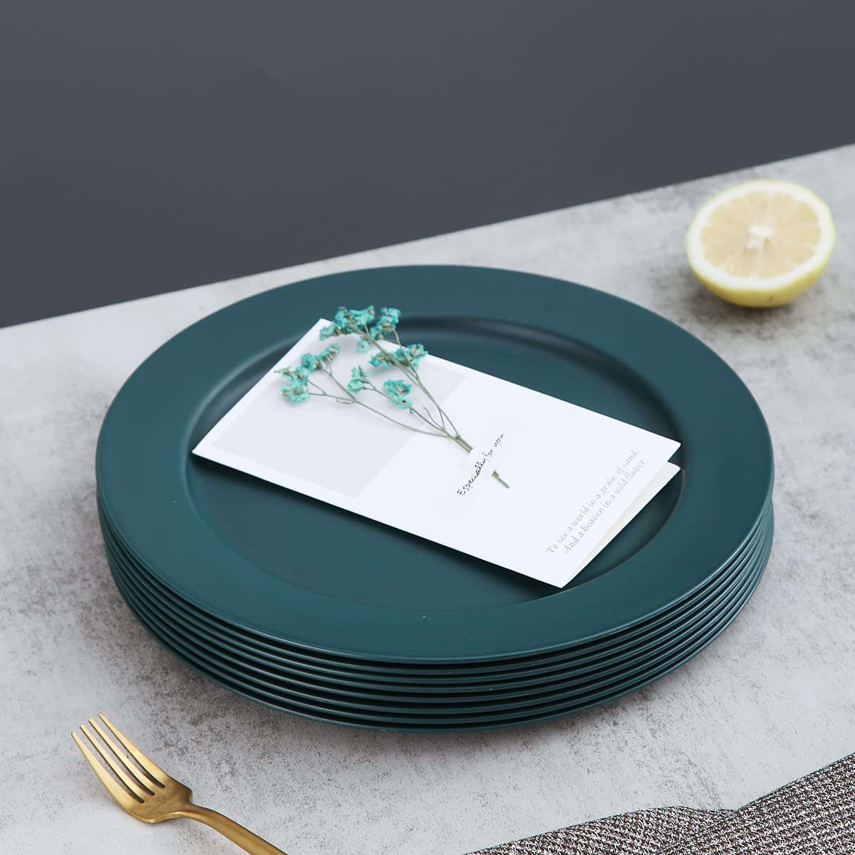 Kyraton 10 Inch Large Plastic Plates Set of 8 - Unbreakable, Dishwasher & Microwave Safe, BPA Free, Lightweight Dinner Plates (Dark Green) - Perfect for Outdoor Picnics, Camping, Parties & Everyday Use