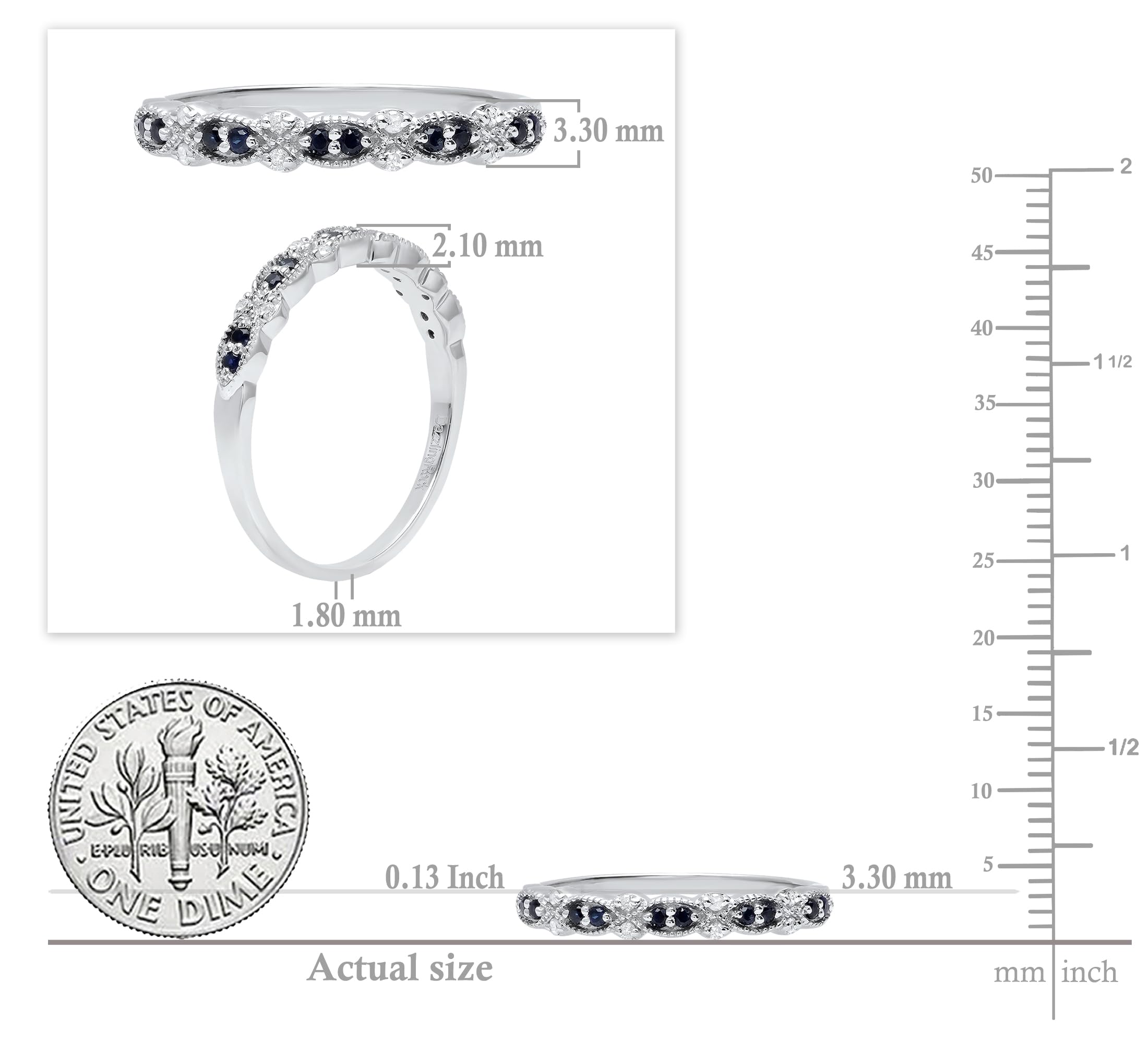 Dazzlingrock 925 Sterling Silver Round Gemstone & White Diamond Marquise Miligrain Ring for Women | Elegant Jewelry Gift for Anniversary, Wedding, or Special Occasions