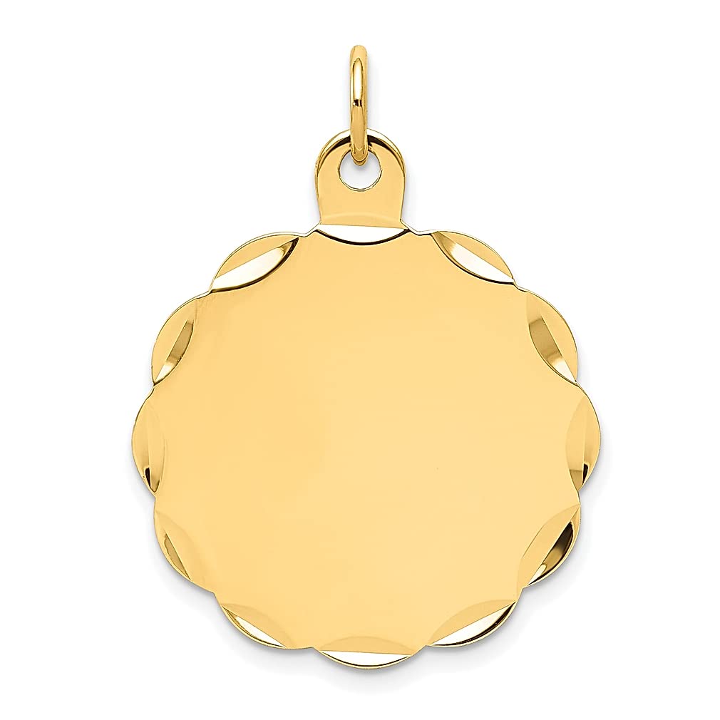 14K Yellow Gold Engravable Scalloped Disc Charm Necklace - 0.018 Gauge Fine Jewelry Pendant for Women, Perfect Gift for Her - Ideal for Anniversaries, Birthdays & Special Occasions