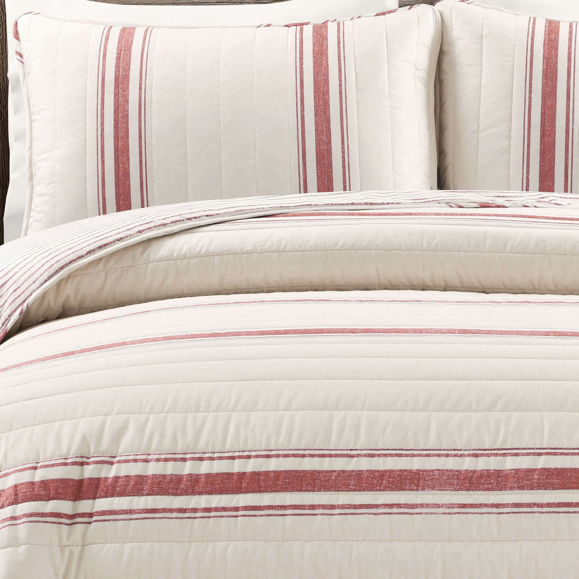 Farmhouse Stripe Reversible Cotton Quilt Set - King Size, Soft & Breathable Bedding for All Seasons - Perfect for Cozy Bedrooms, Guest Rooms & Vacation Homes