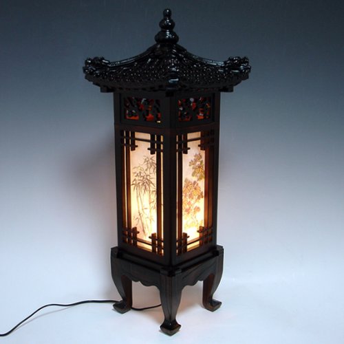 Handmade Korean Dragon Wooden Lamp - Traditional Asian Art Deco Lantern with Roof & Window Design - Brown Oriental Bedside Table Light for Home Decor, Living Room, Bedroom Accent Lighting