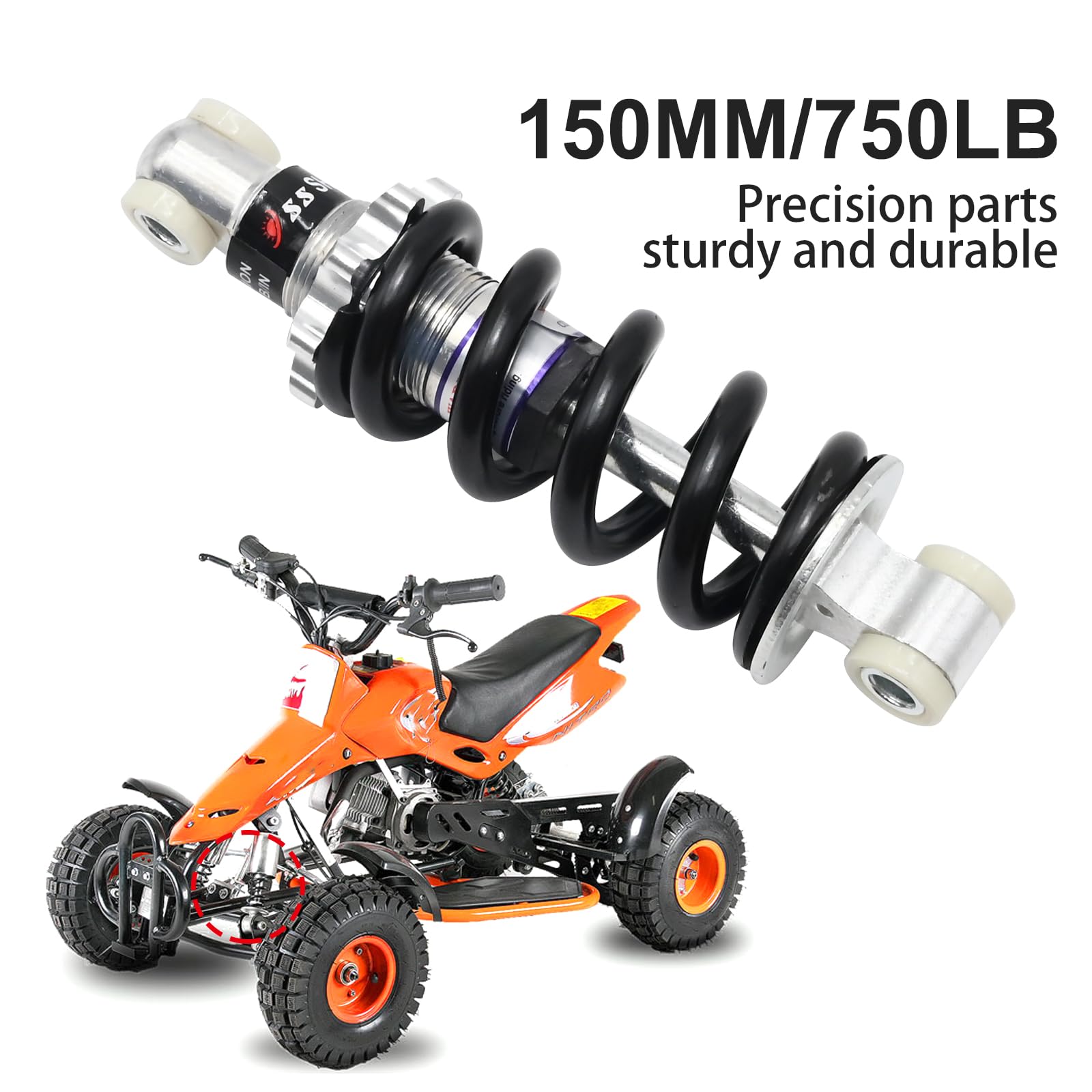 150mm 750lbs 8mm Hole Universal Bike Rear Shock Absorber - Mountain Bike Suspension Spring Damper for MTB, E-Bikes, Motorcycles & ATV | Off-Roading, Trail Riding & Adventure Cycling
